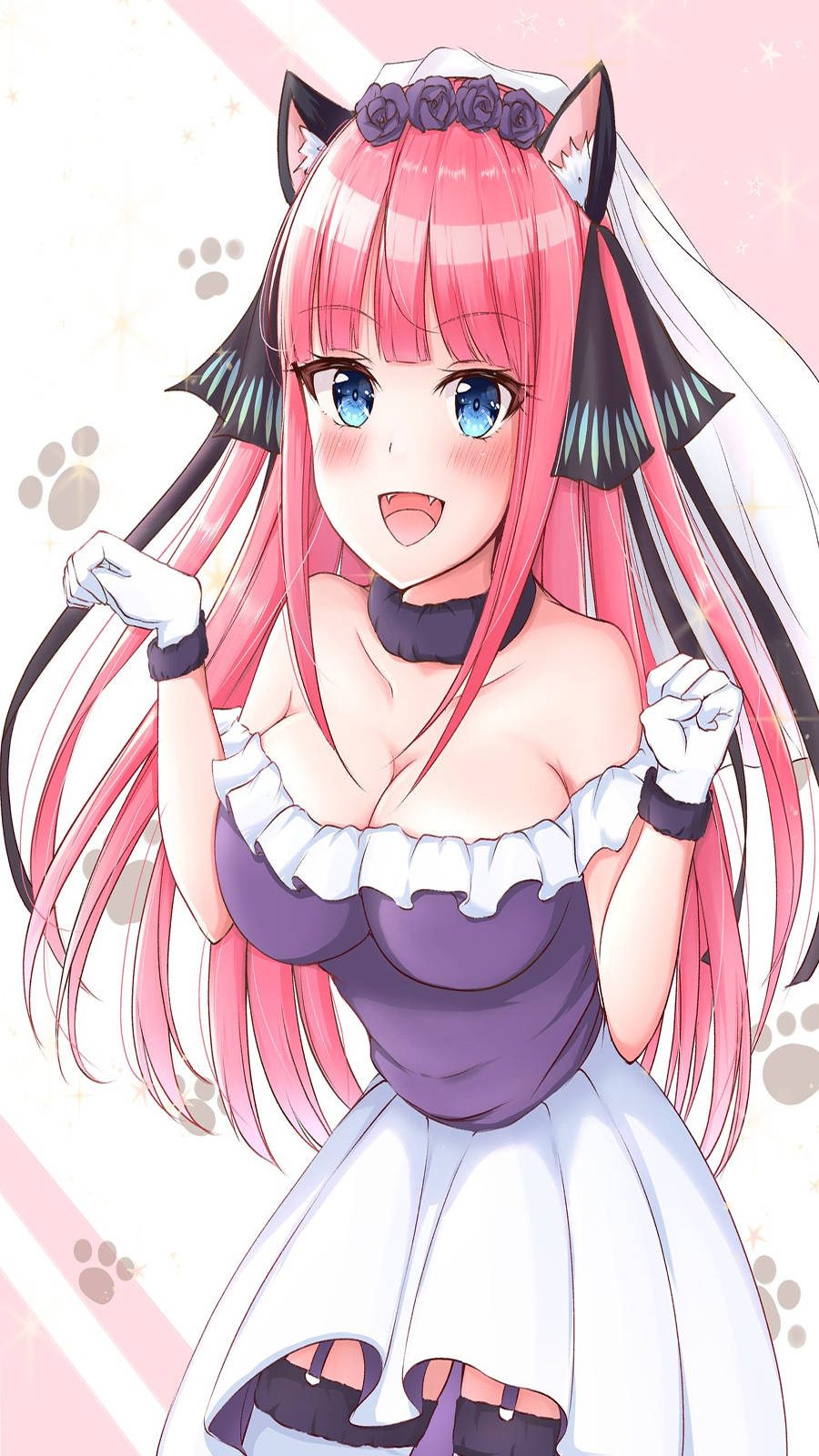 anime girl, pink hair, cat ears, HD Phone Wallpaper