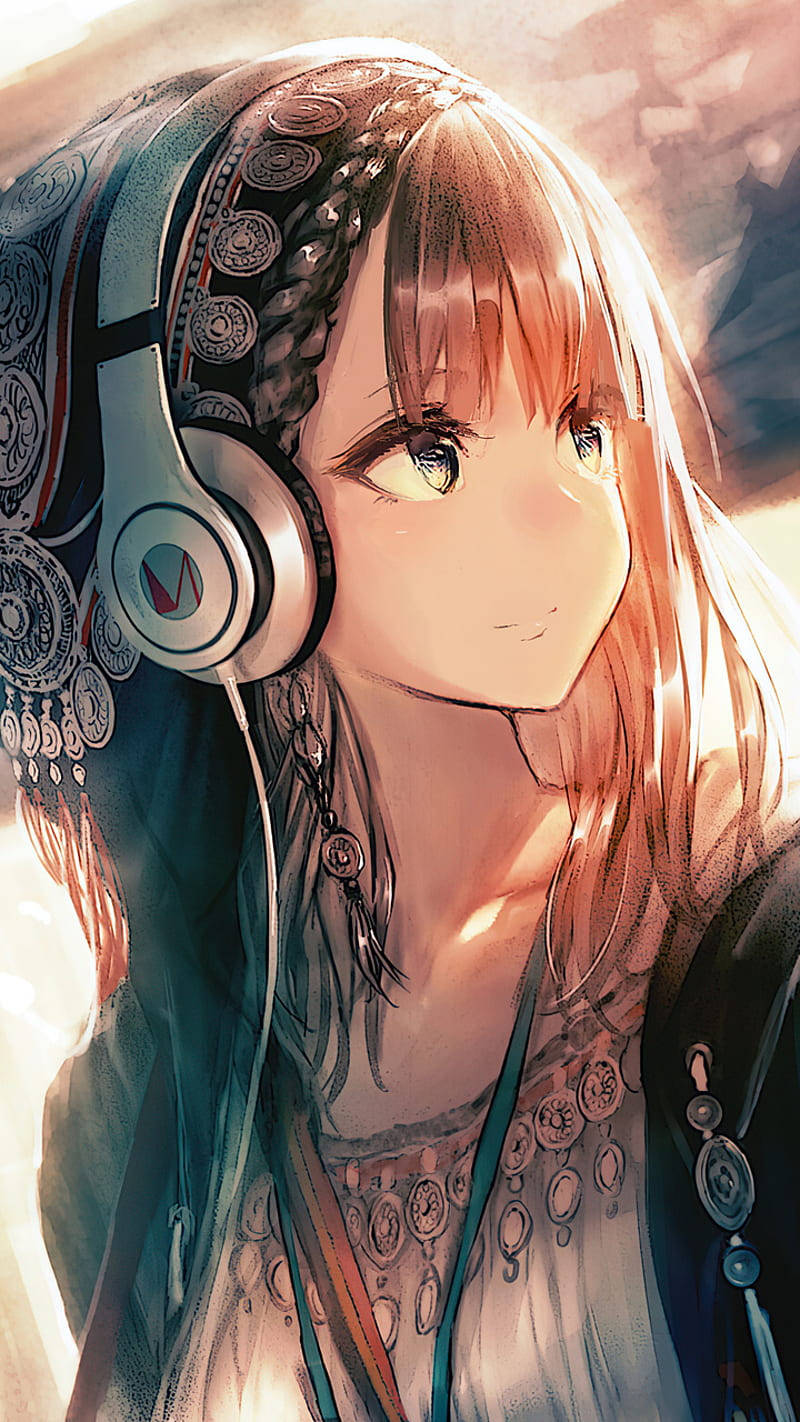 anime girl, headphones, braided hair, HD Phone Wallpaper