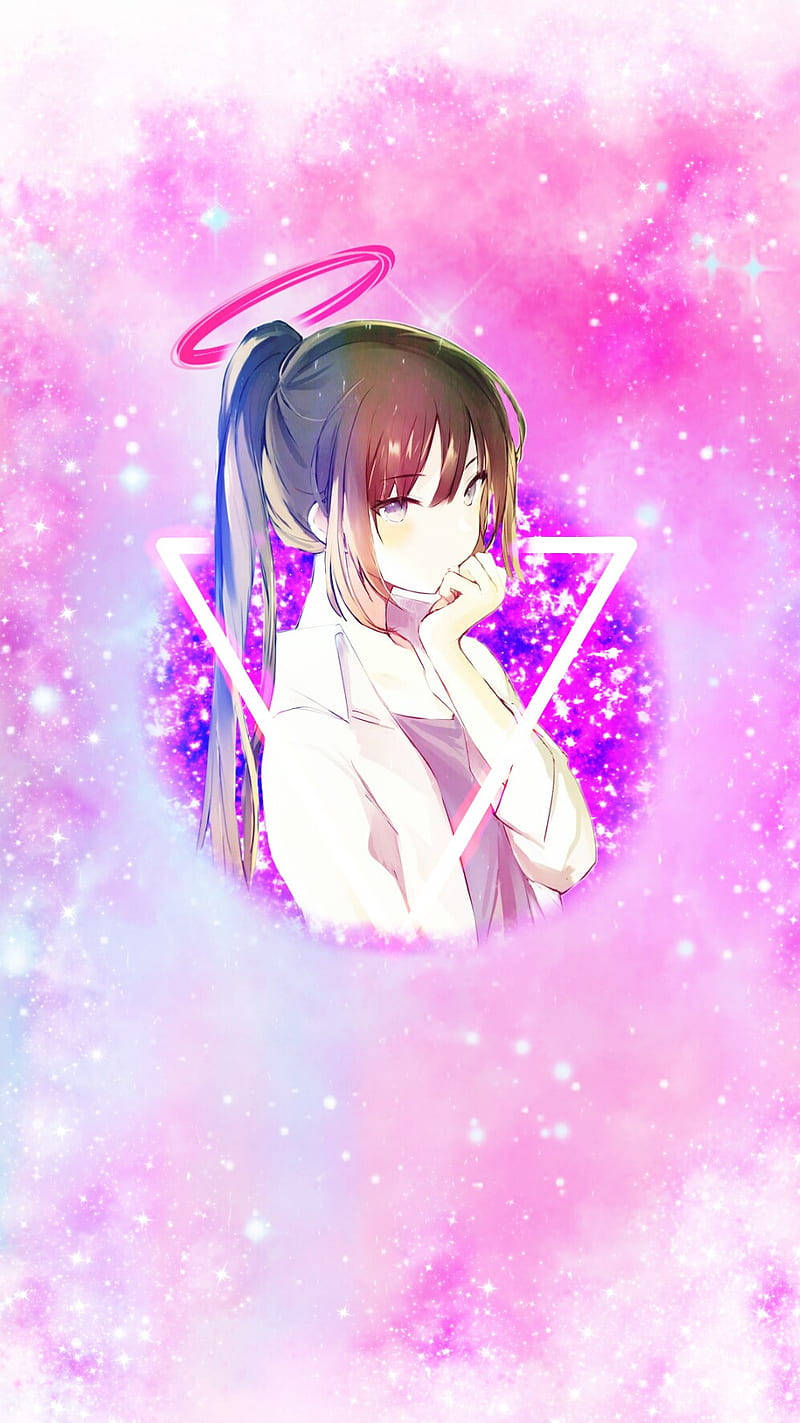 Anime Girl Phone, pink halo, ponytail, HD Phone Wallpaper