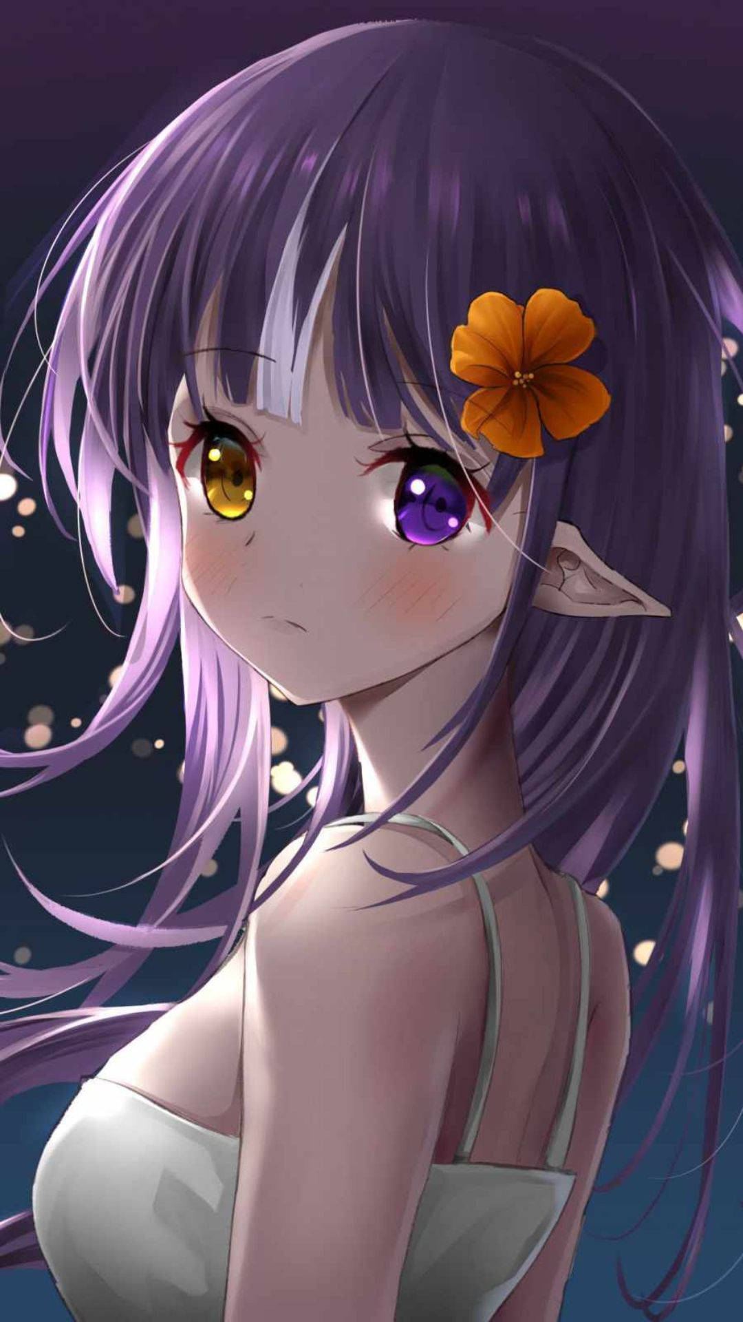 anime girl, purple hair, mismatched eyes, Full HD Phone Wallpaper