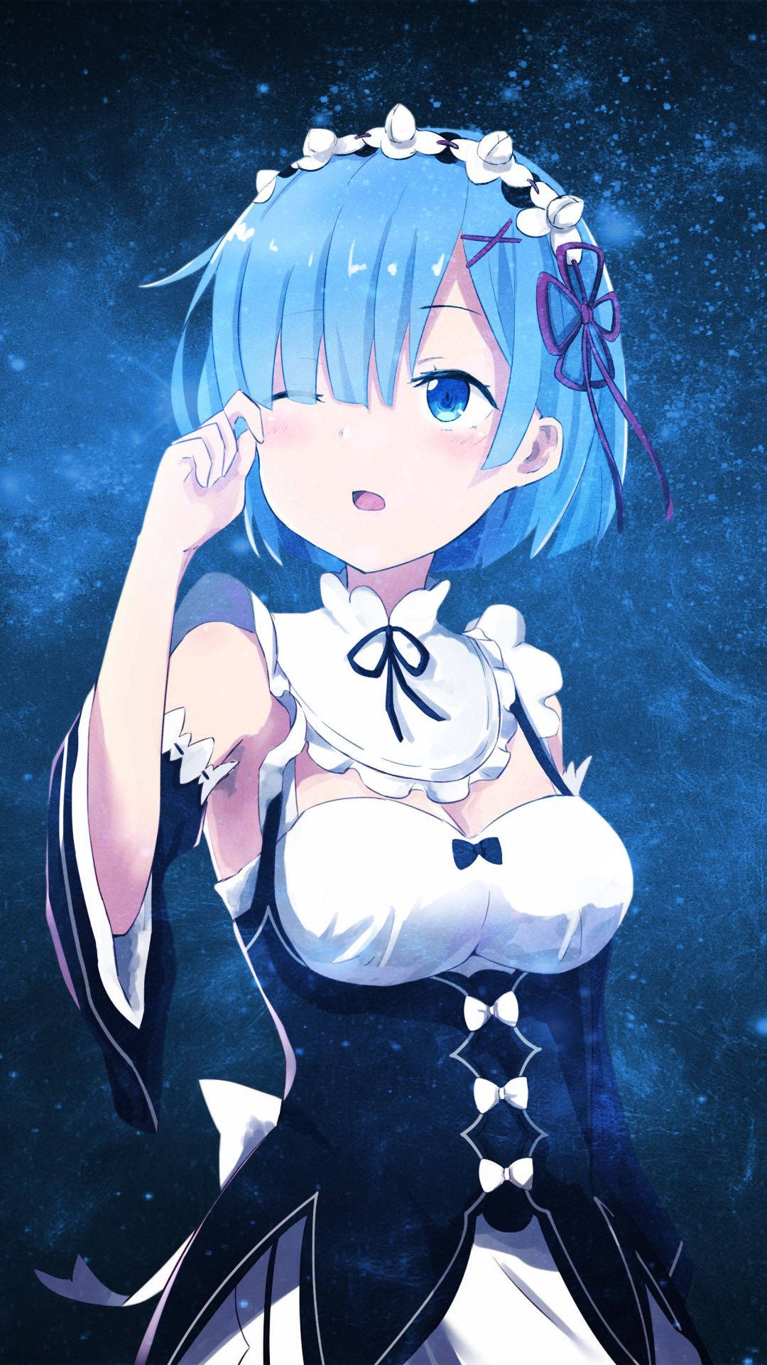 anime girl, blue-haired, maid outfit, Full HD Phone Wallpaper