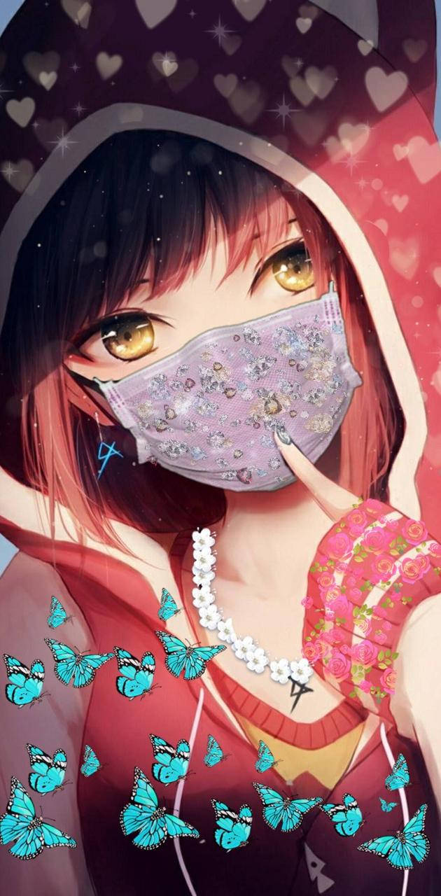 anime girl phone, golden eyes, glittery face mask, HD Phone Wallpaper