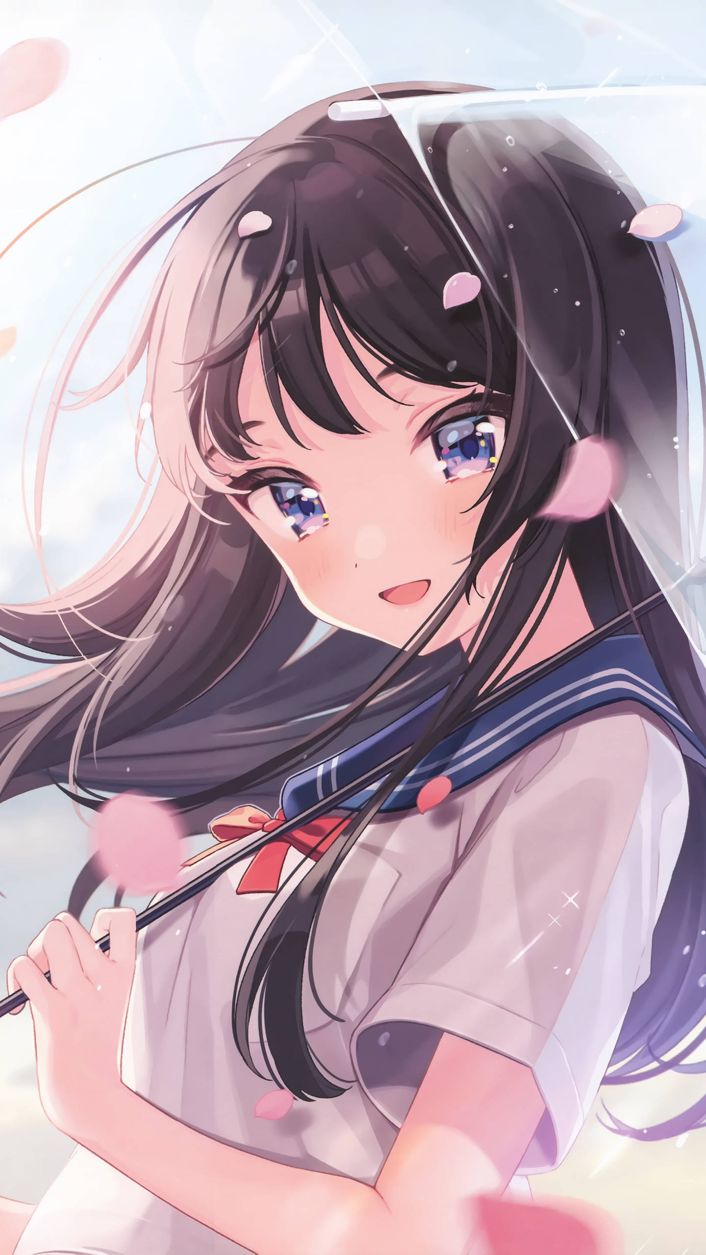 anime girl, long dark hair, blue eyes, 2K Phone Wallpaper