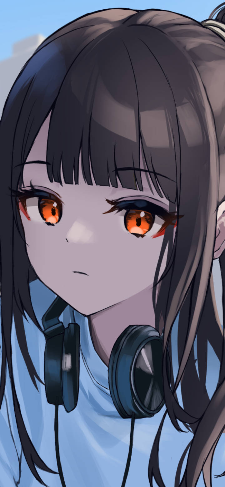 anime girl, dark hair, fiery orange eyes, HD Phone Wallpaper