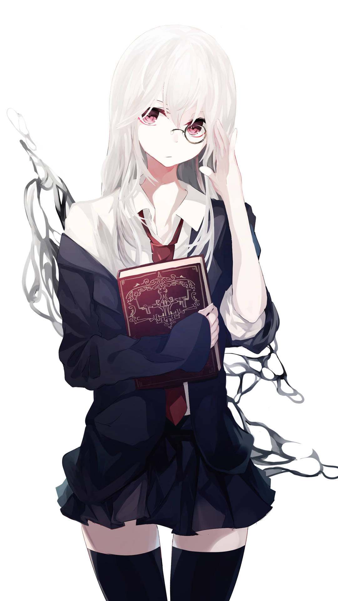 Anime Girl, white hair, red eyes, Full HD Phone Wallpaper