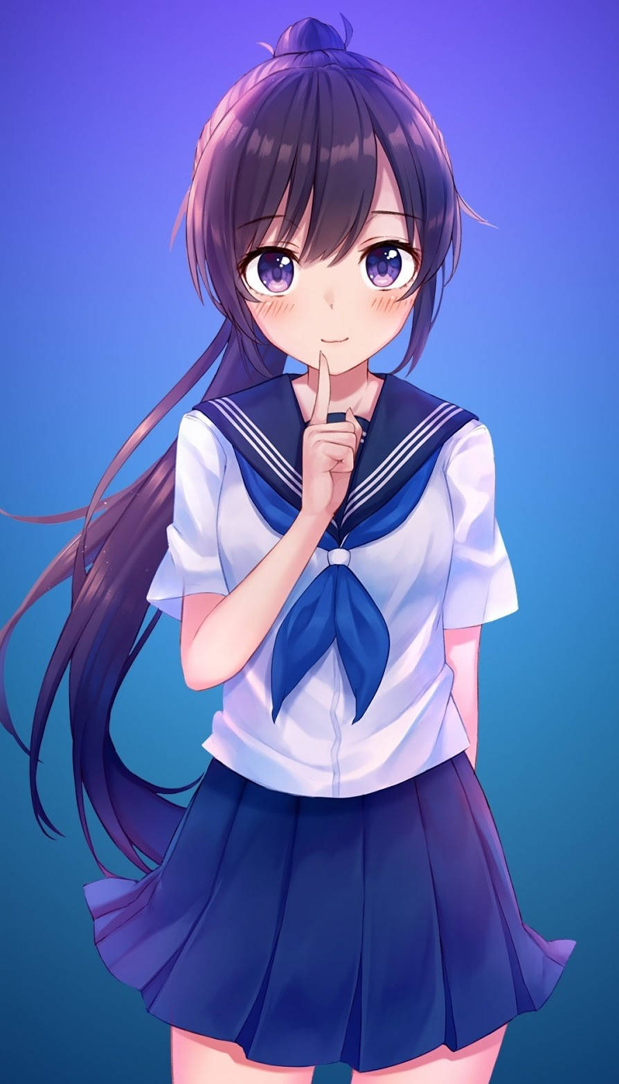 anime girl, sailor uniform, gradient blue background, HD Phone Wallpaper