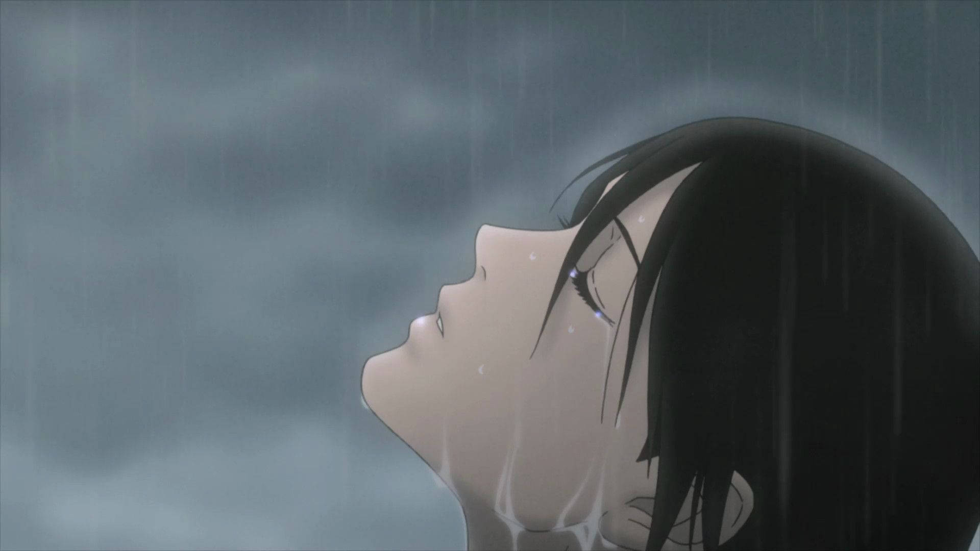 anime girl, black hair, raining, Full HD Desktop Wallpaper