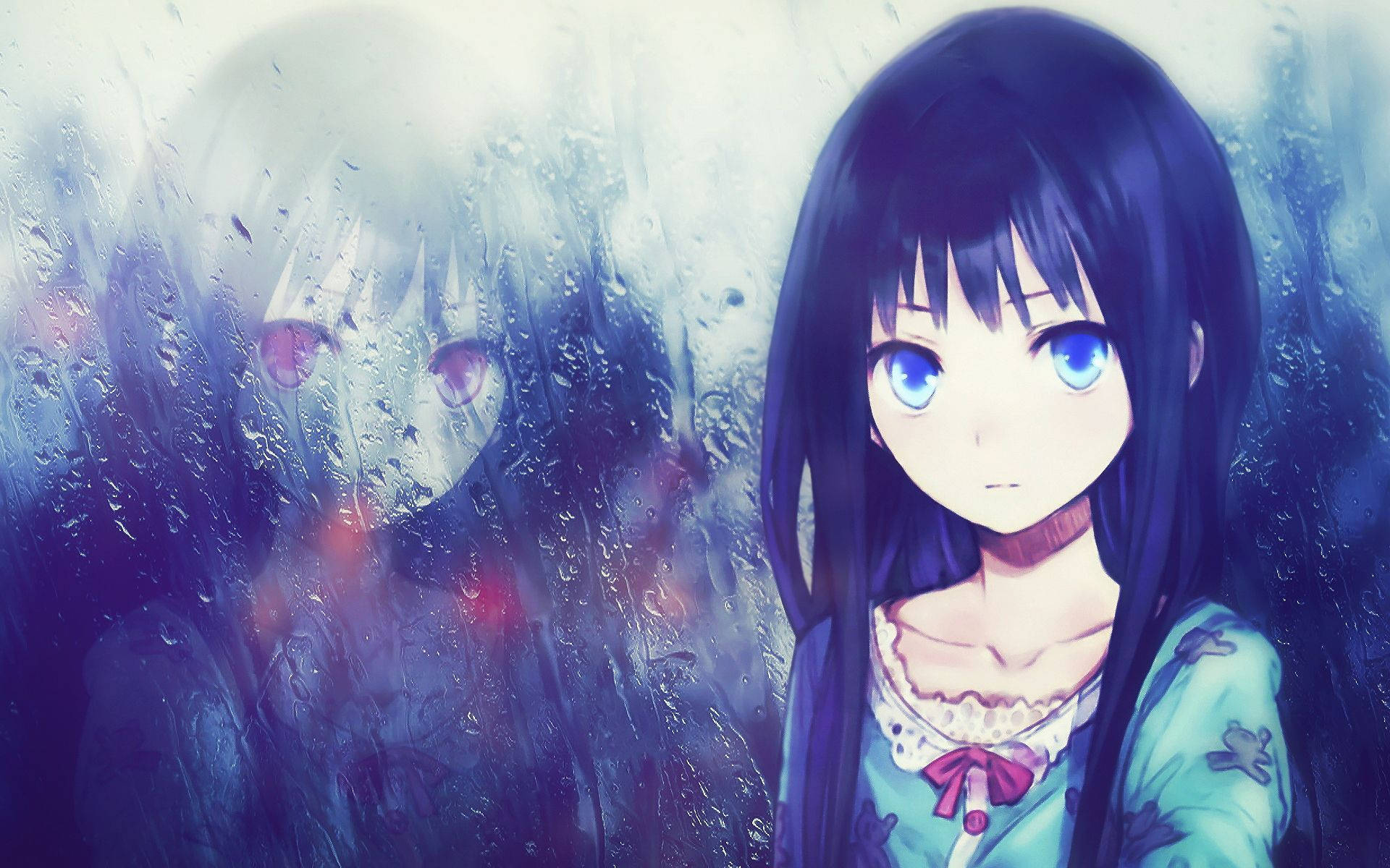 anime girl, blue eyes, ghostly figure, Full HD Desktop Wallpaper