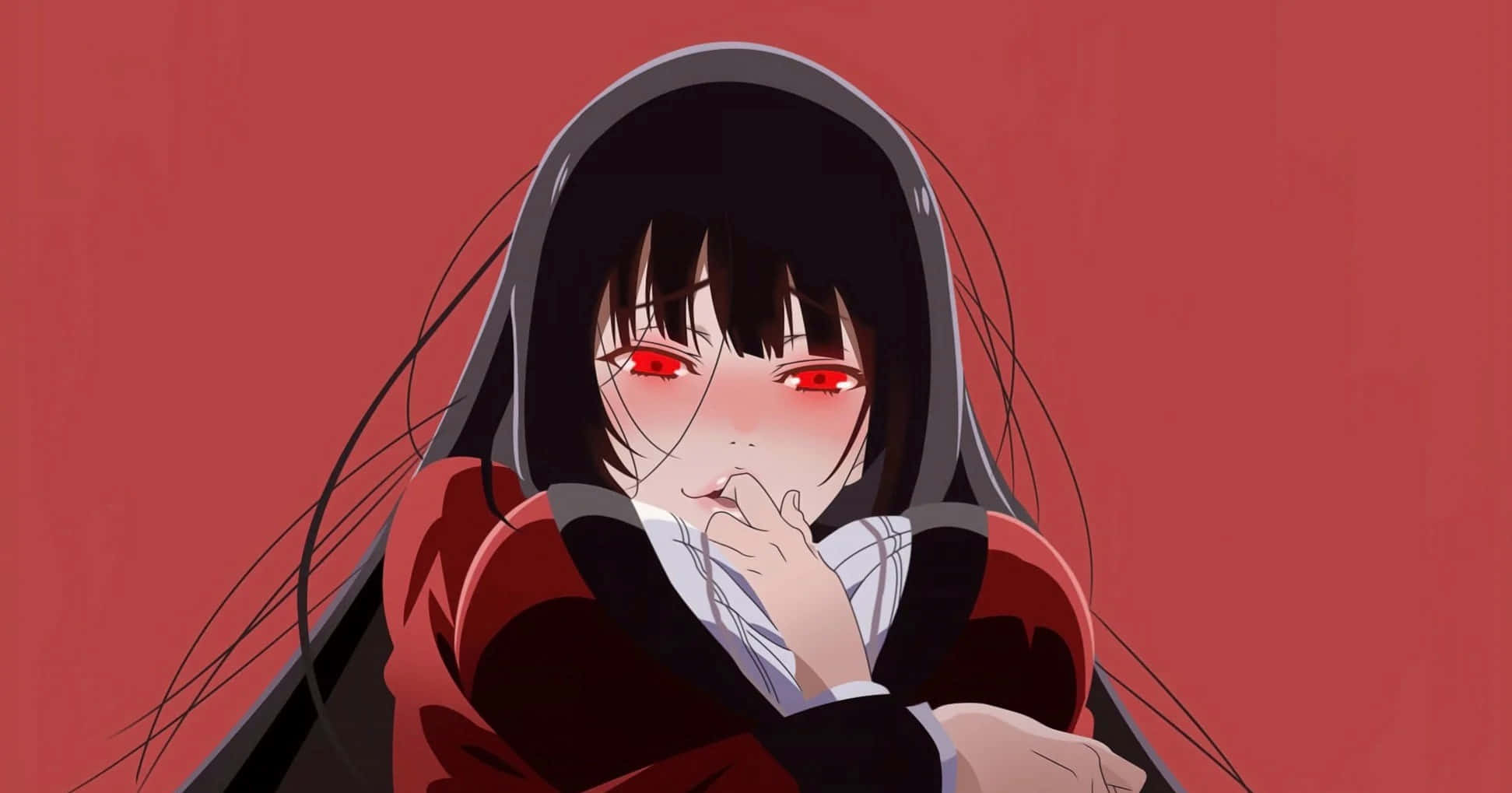 anime girl, glowing red eyes, black hair, Full HD Desktop Wallpaper
