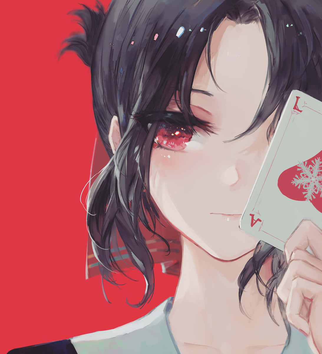anime girl, dark hair, red eyes, SD Phone Wallpaper