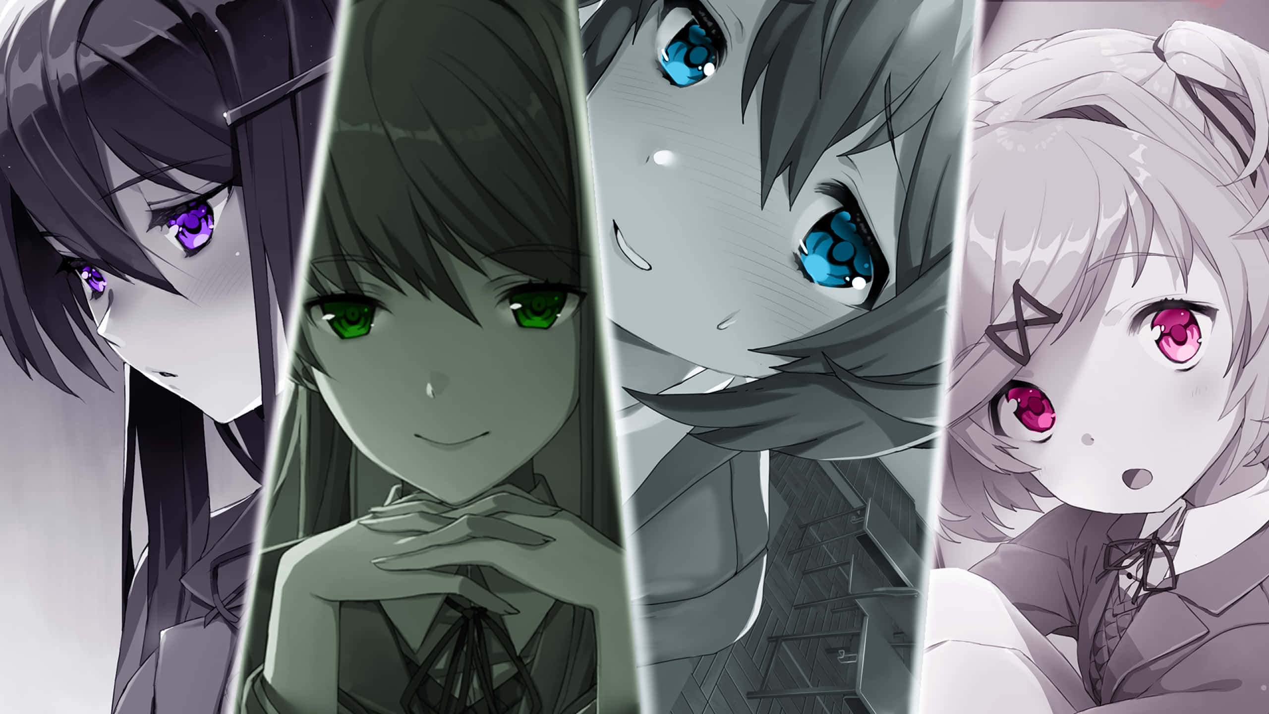 ddlC, 4K Comics Strip Style, Four anime girls, 2K Desktop Wallpaper