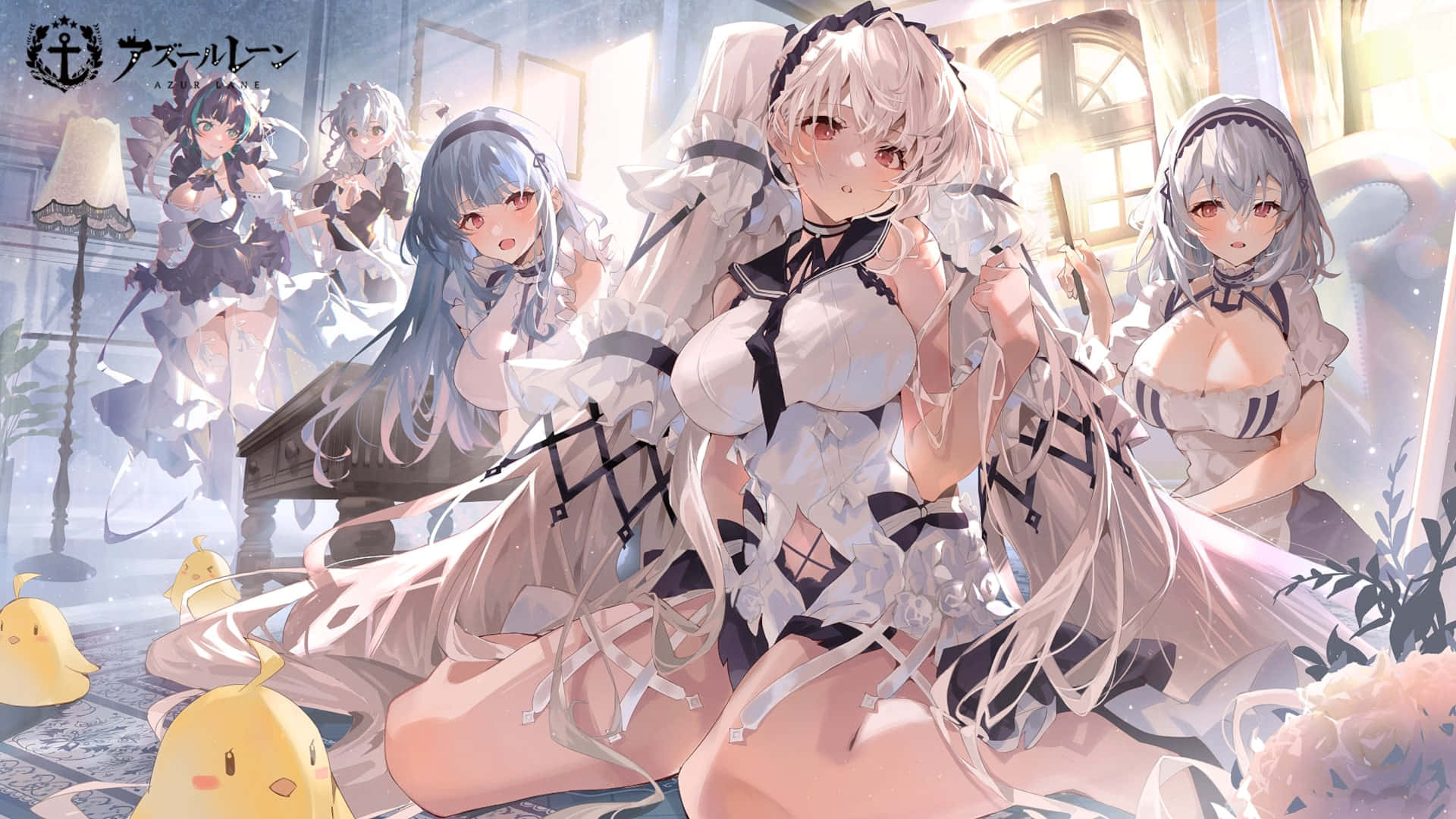 anime maidens, blue hair, ducks, Full HD Desktop Wallpaper