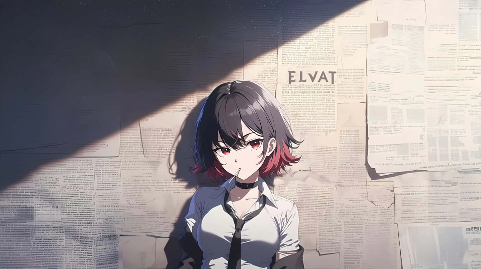 anime girl, red eyes, dark hair, HD Desktop Wallpaper