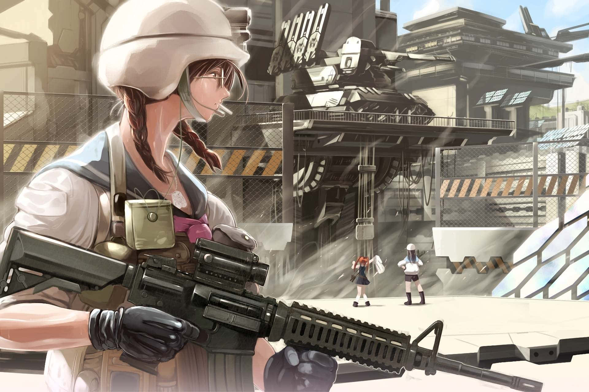 female soldier, helmet, rifle, Full HD Desktop Wallpaper