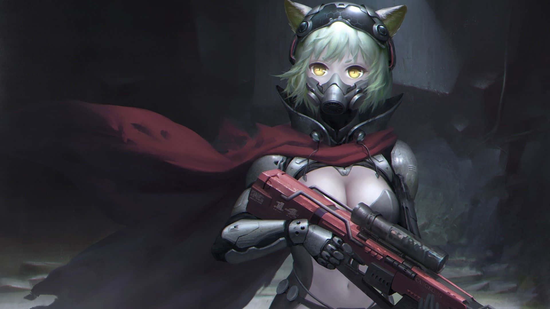 cyberpunk, fox-eared woman, gas mask, Full HD Desktop Wallpaper