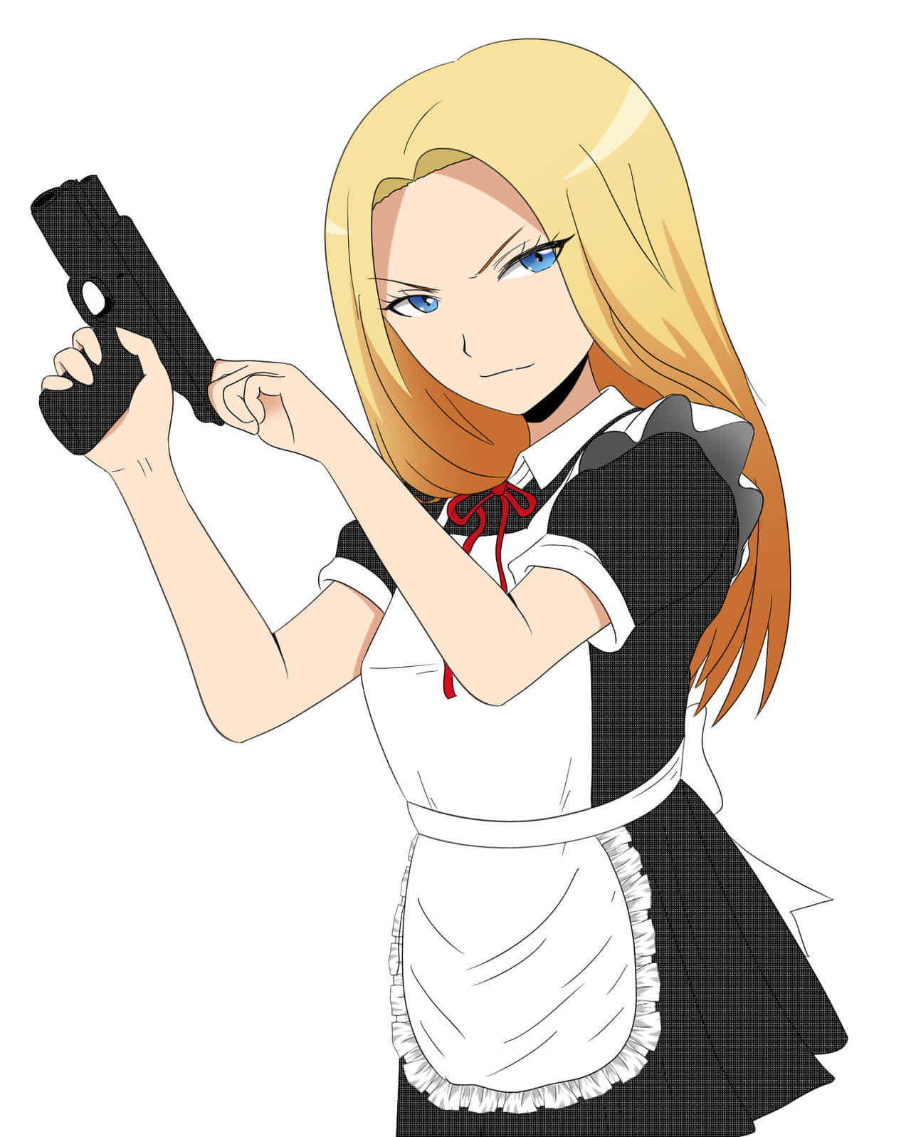 blonde anime girl, maid outfit, black handgun, HD Phone Wallpaper