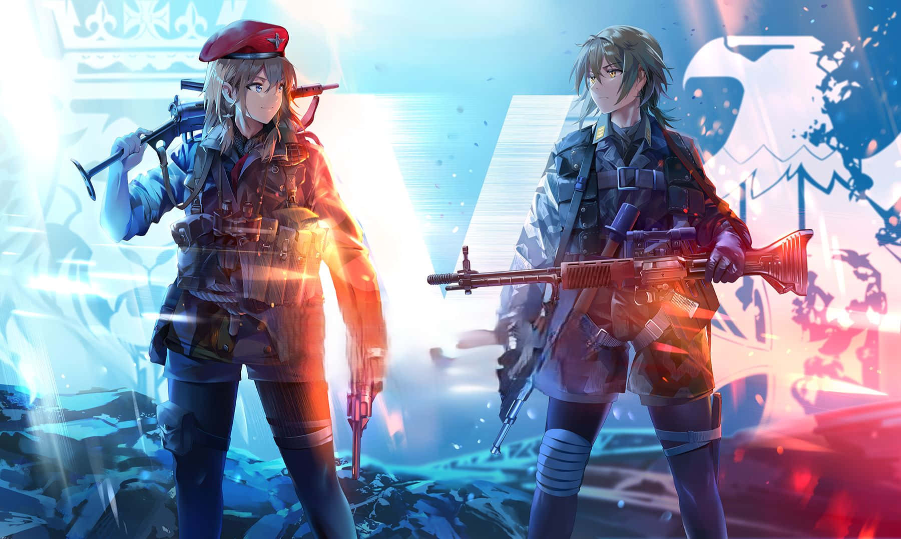 anime girls tactical gunfight, anime-style soldiers, rifles, HD Desktop Wallpaper