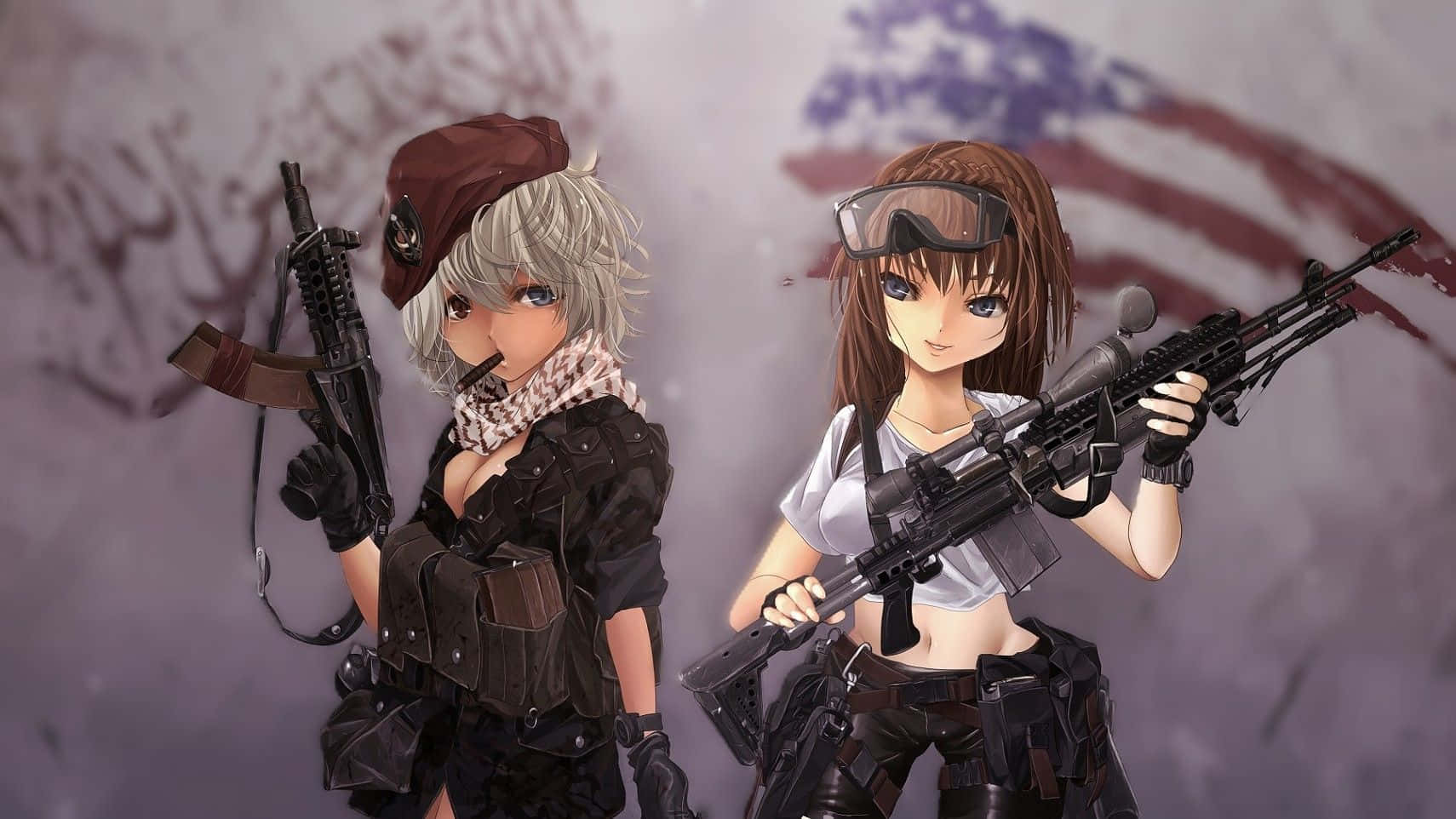 anime girls, tactical showdown, combat gear, HD Desktop Wallpaper
