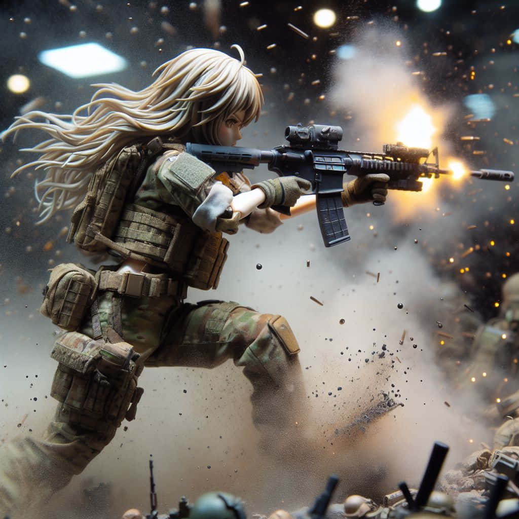 anime girl, tactical gear, rifle, SD Desktop Wallpaper