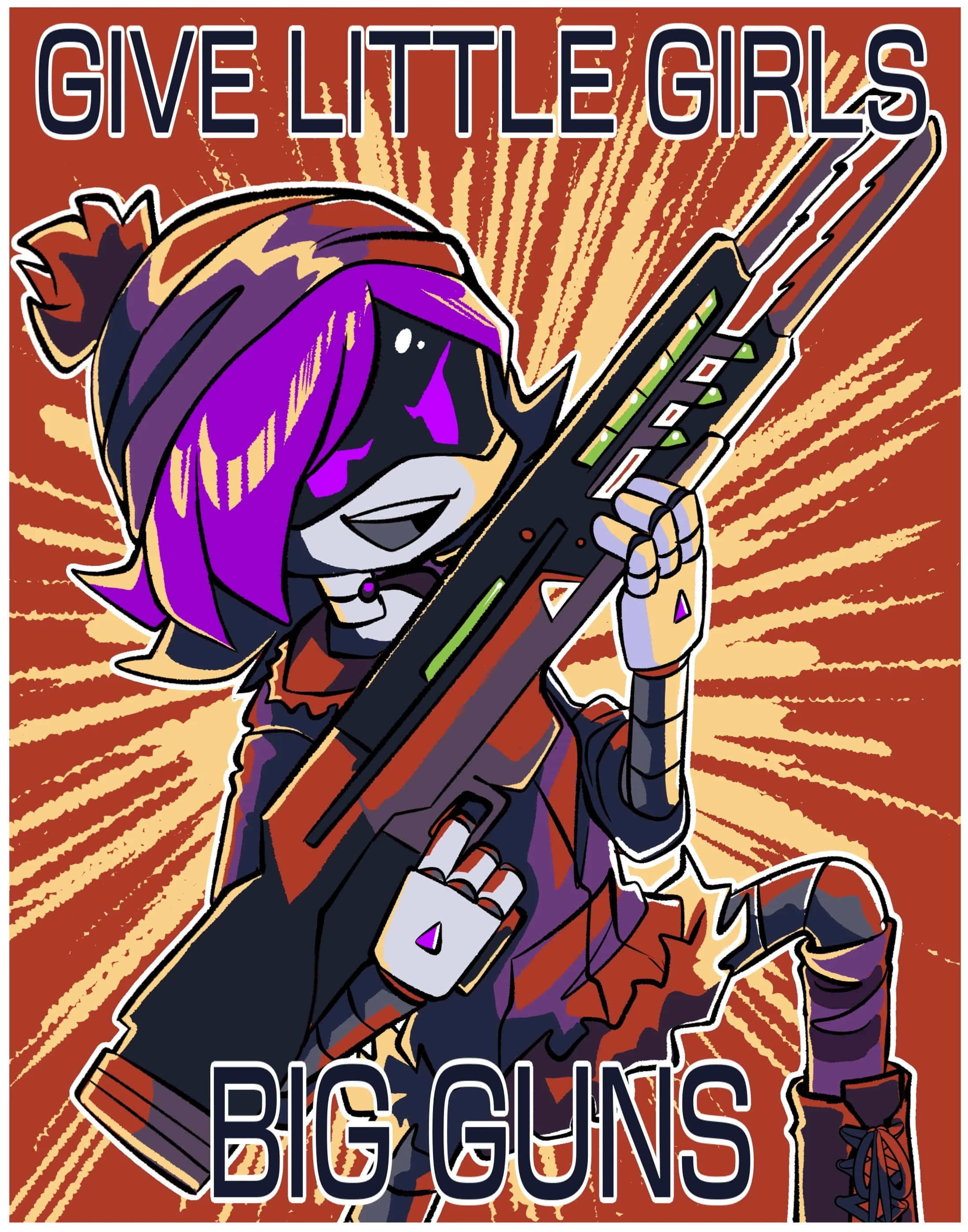 Anime girl, purple hair, large gun, 2K Phone Wallpaper