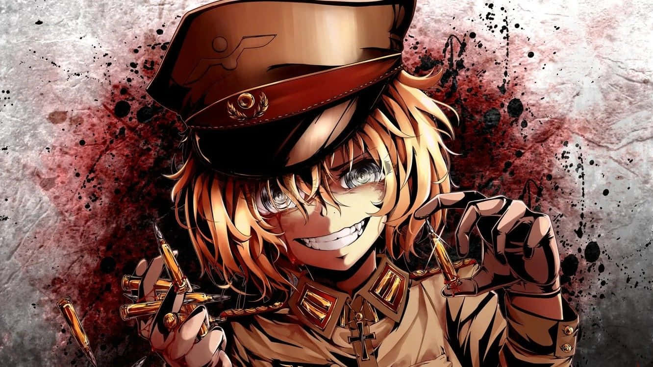 anime girl, intense gun battle, brown uniform, HD Desktop Wallpaper