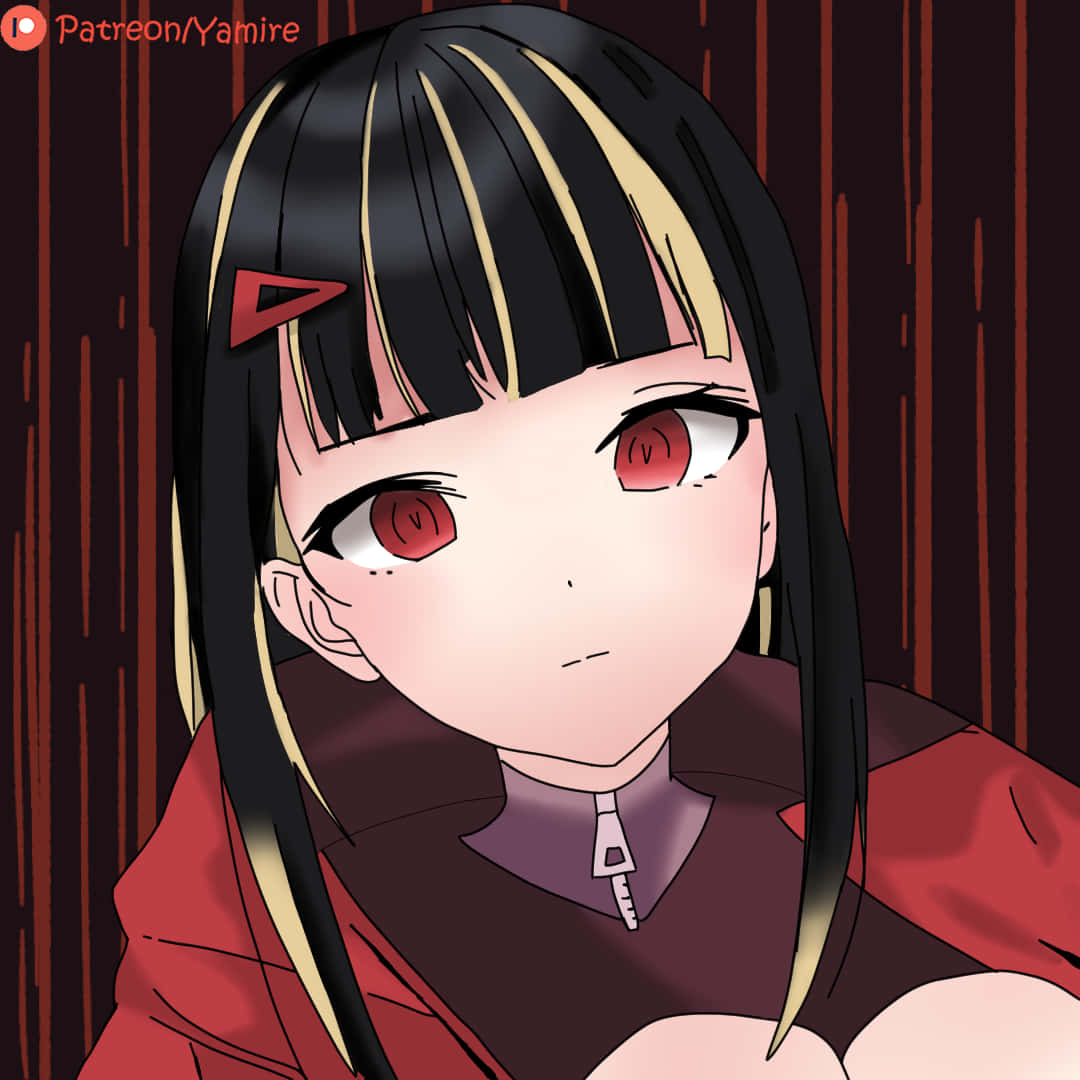 Anime girl, black and blonde hair, red eyes, SD Desktop Wallpaper