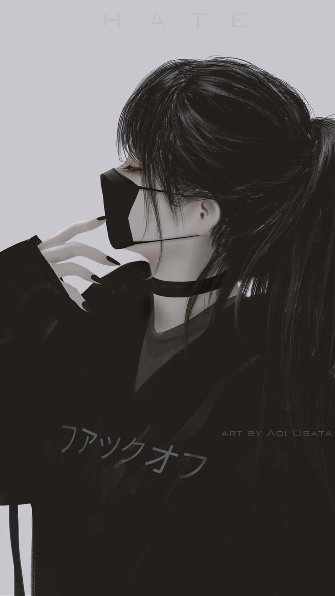 Anime Girls Pfp, monochrome, long black hair, Full HD Phone Wallpaper