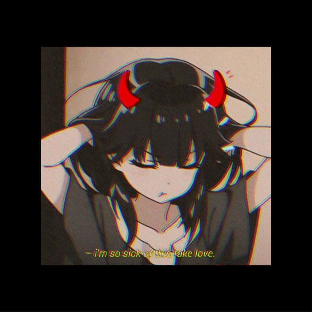 Horned Girl Aesthetic Discord PFP, red horns, downcast eyes, SD Desktop Wallpaper