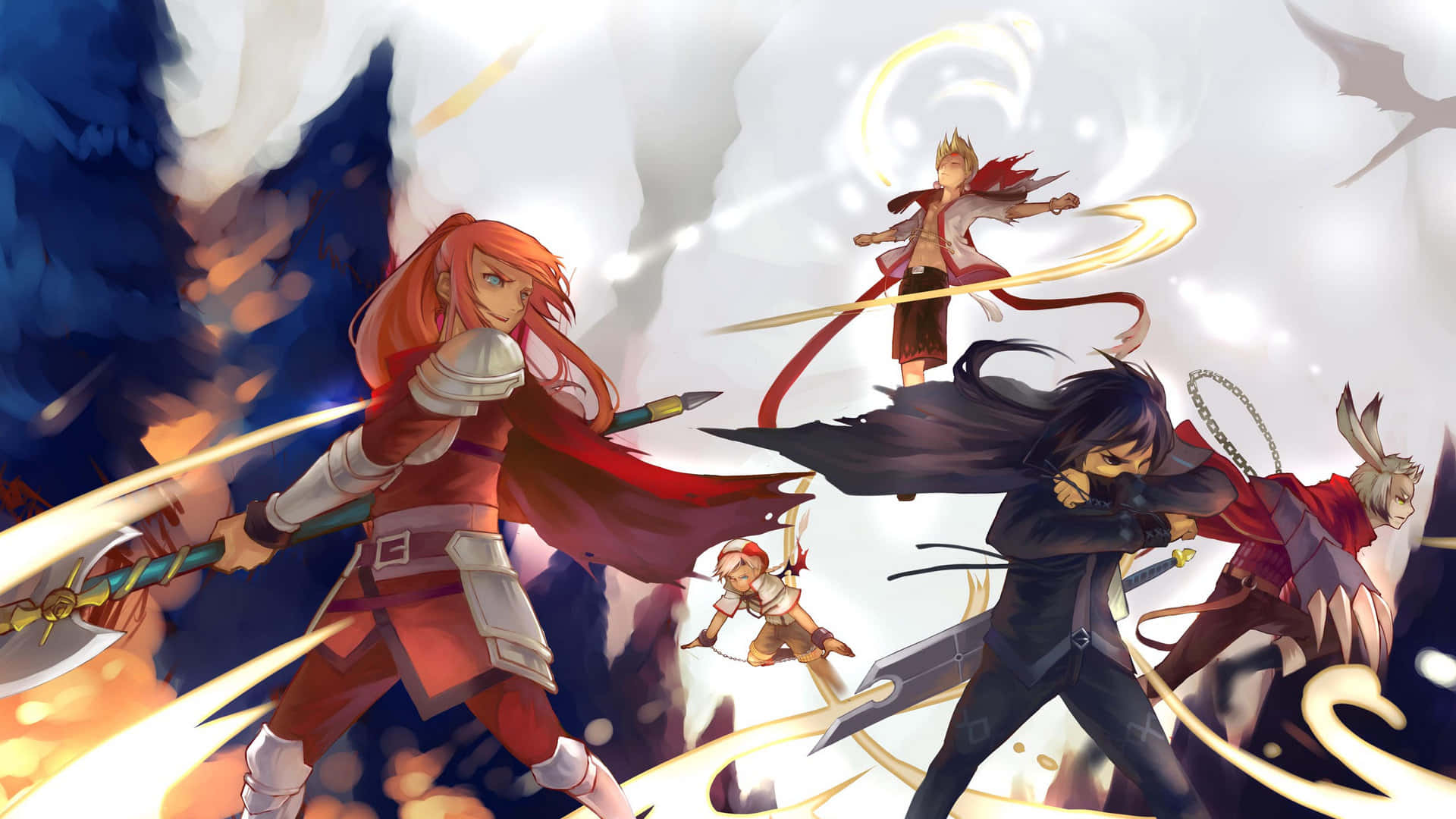 Anime Group, dynamic anime characters, glowing swords, Full HD Desktop Wallpaper