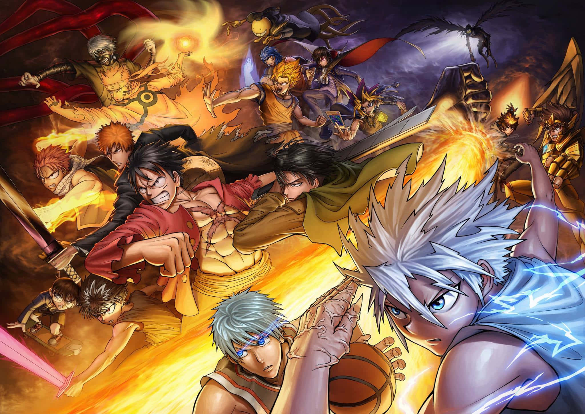 Anime Group, anime characters, fiery attacks, Full HD Desktop Wallpaper