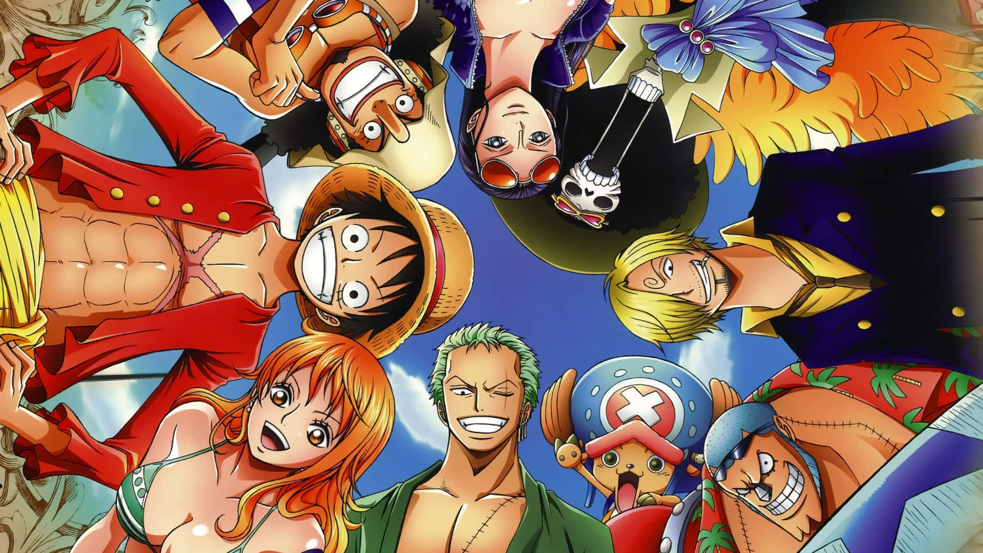 Anime Group, pirates, bright blue sky, Full HD Desktop Wallpaper