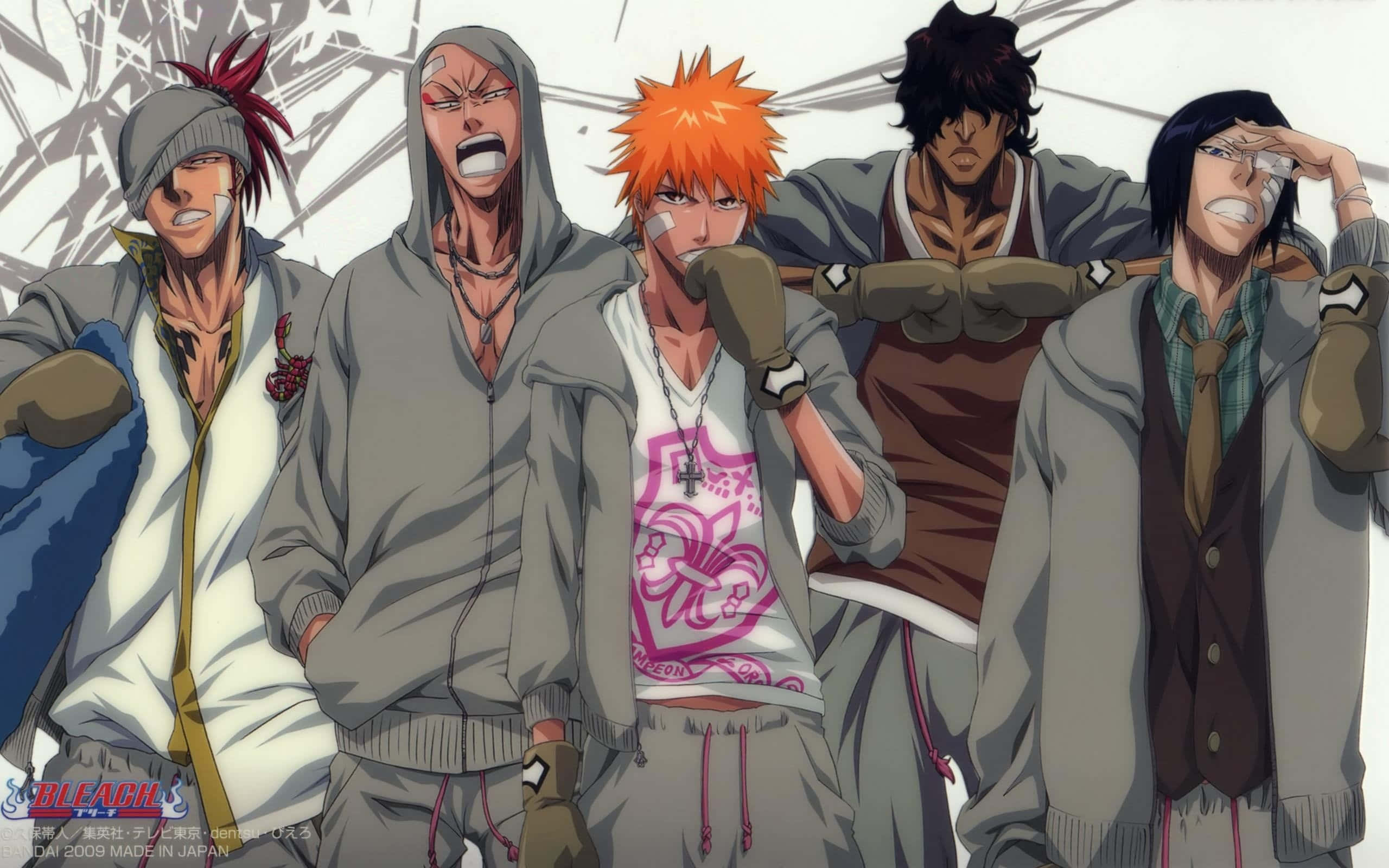 Anime Group, Five anime characters, casual streetwear, 2K Desktop Wallpaper