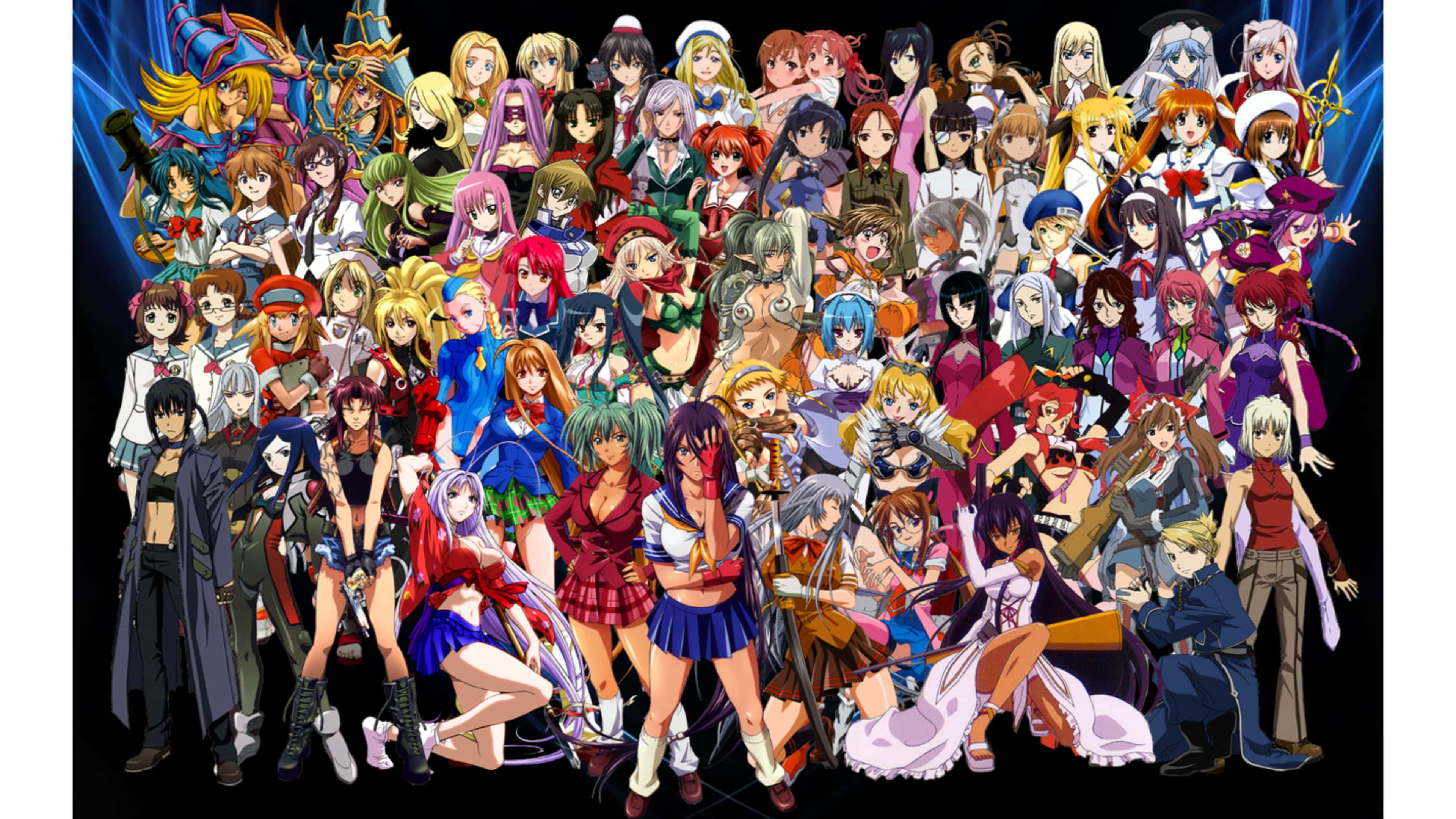 Anime All Characters HD, female characters, colorful outfits, 4K Desktop Wallpaper