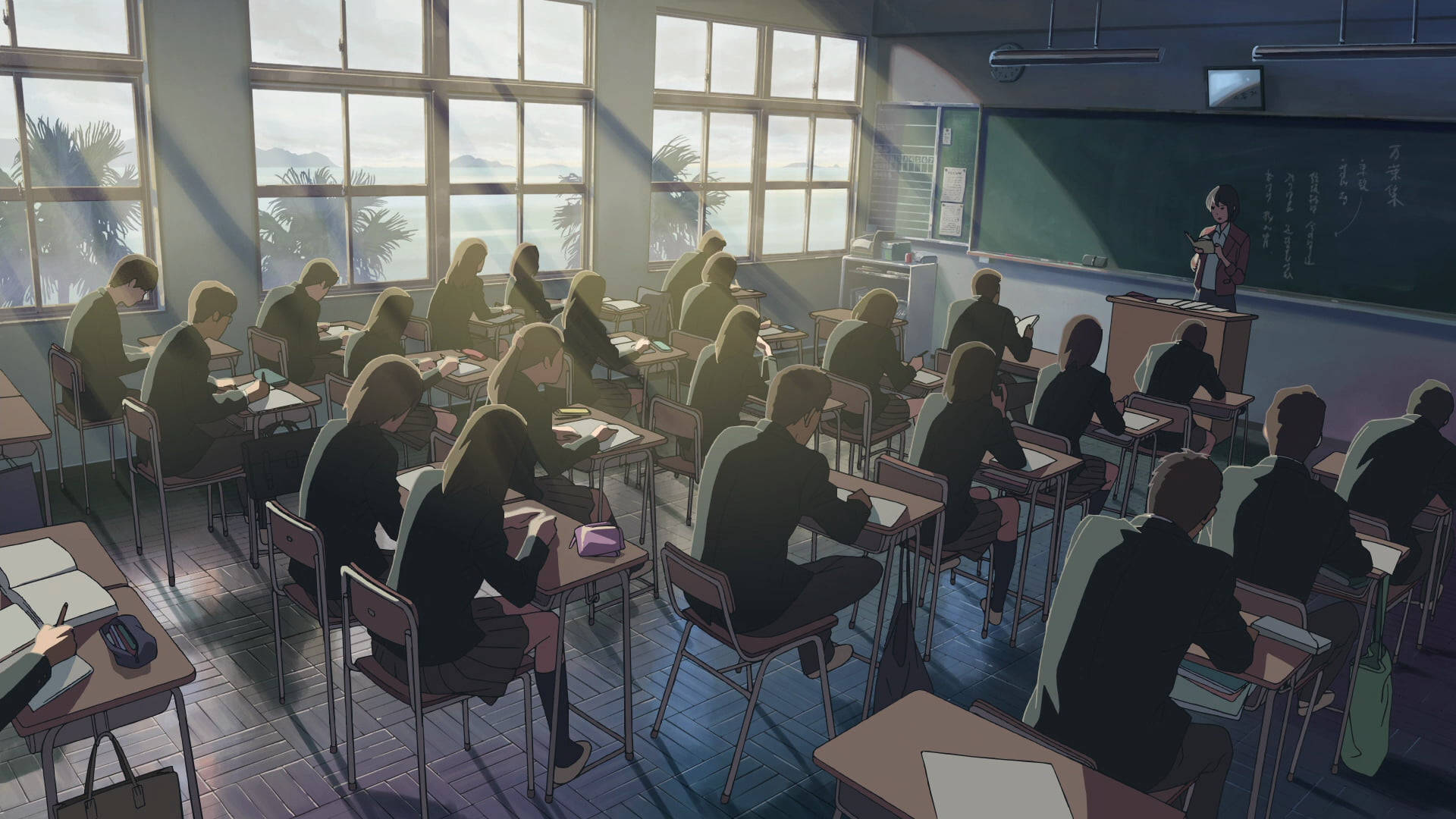 Anime Classroom, students, Sunlight, Full HD Desktop Wallpaper