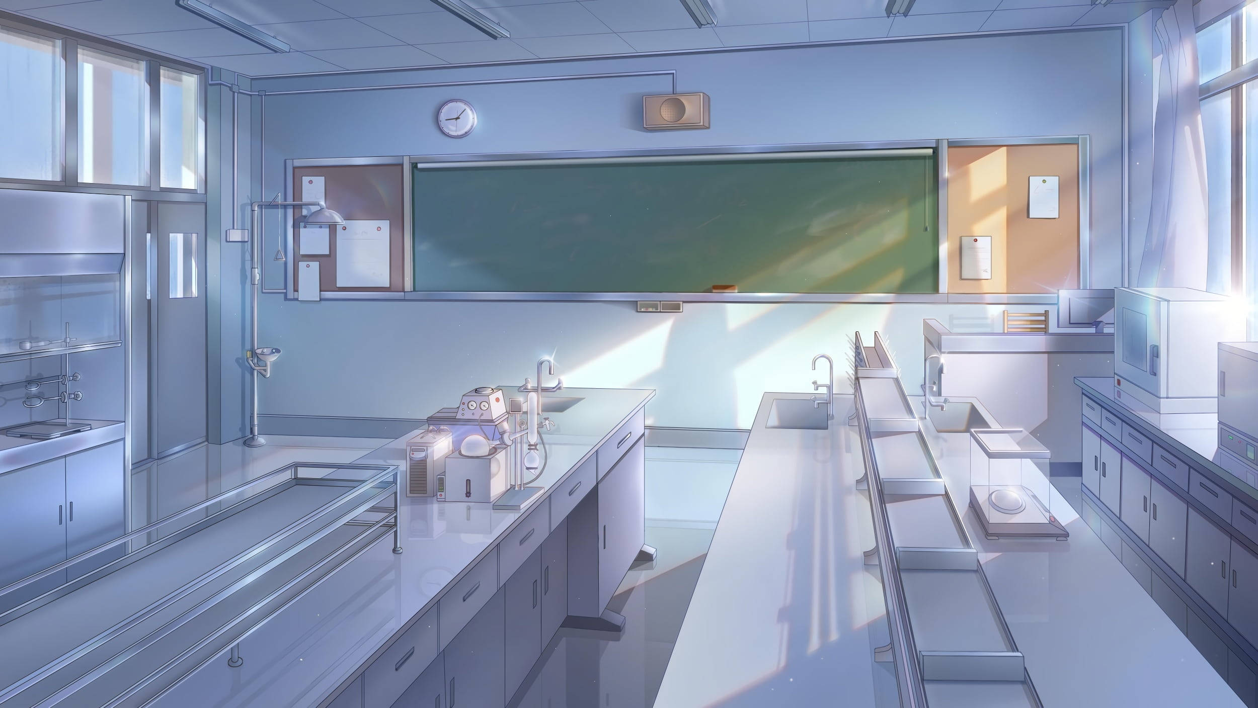 Anime School Scenery, silver aesthetic, school lab, Full HD Desktop Wallpaper