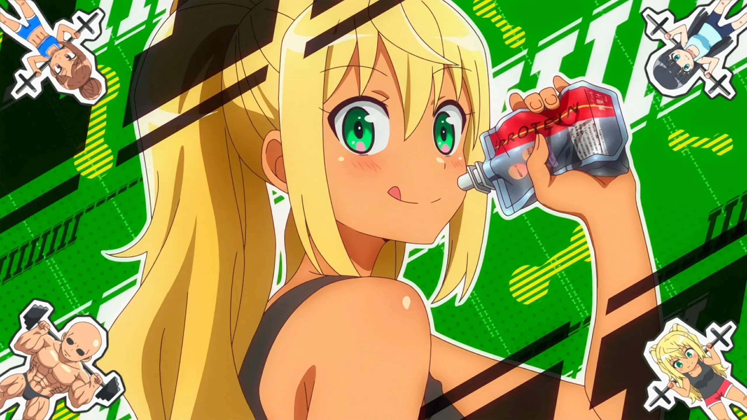 anime girl, blonde hair, green eyes, 2K Desktop Wallpaper