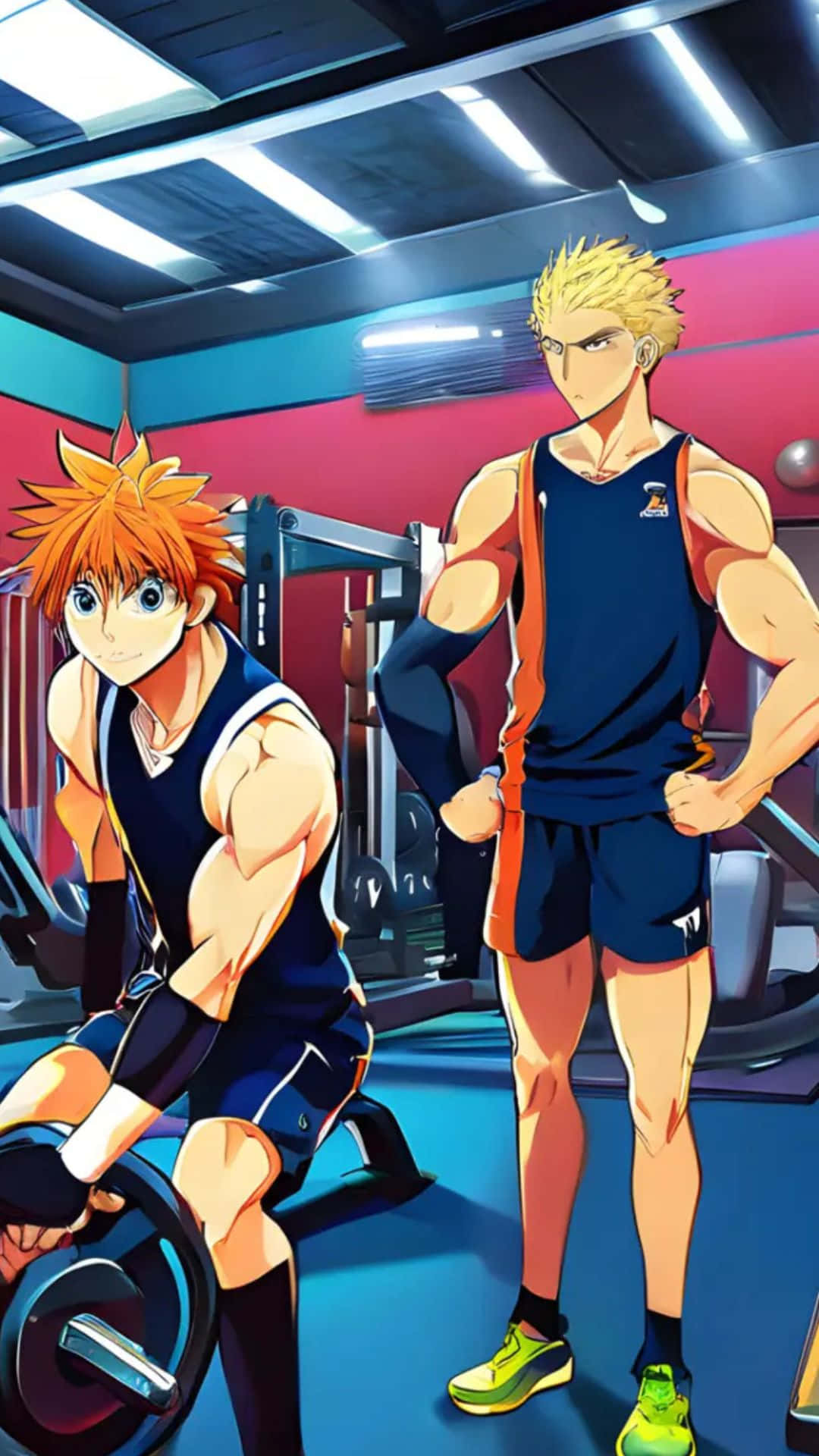 Anime Gym, gym wear, barbell, Full HD Phone Wallpaper