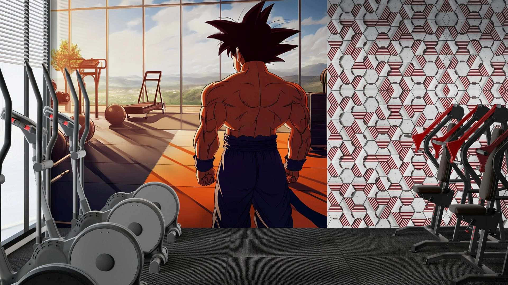 Anime Gym, muscular anime character, modern gym, Full HD Desktop Wallpaper
