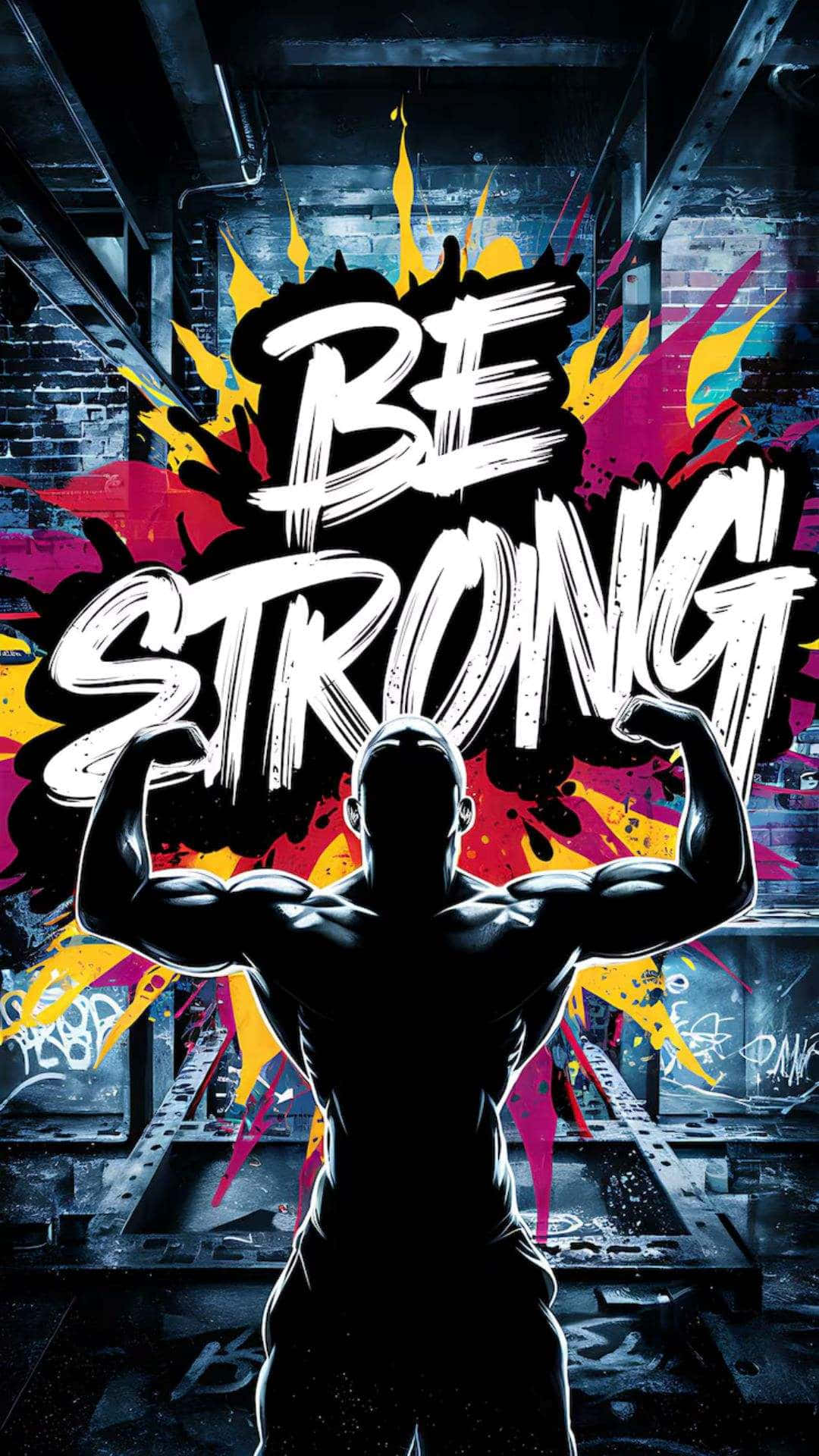 Be Strong, graffiti wall, vibrant paint splatters, Full HD Phone Wallpaper