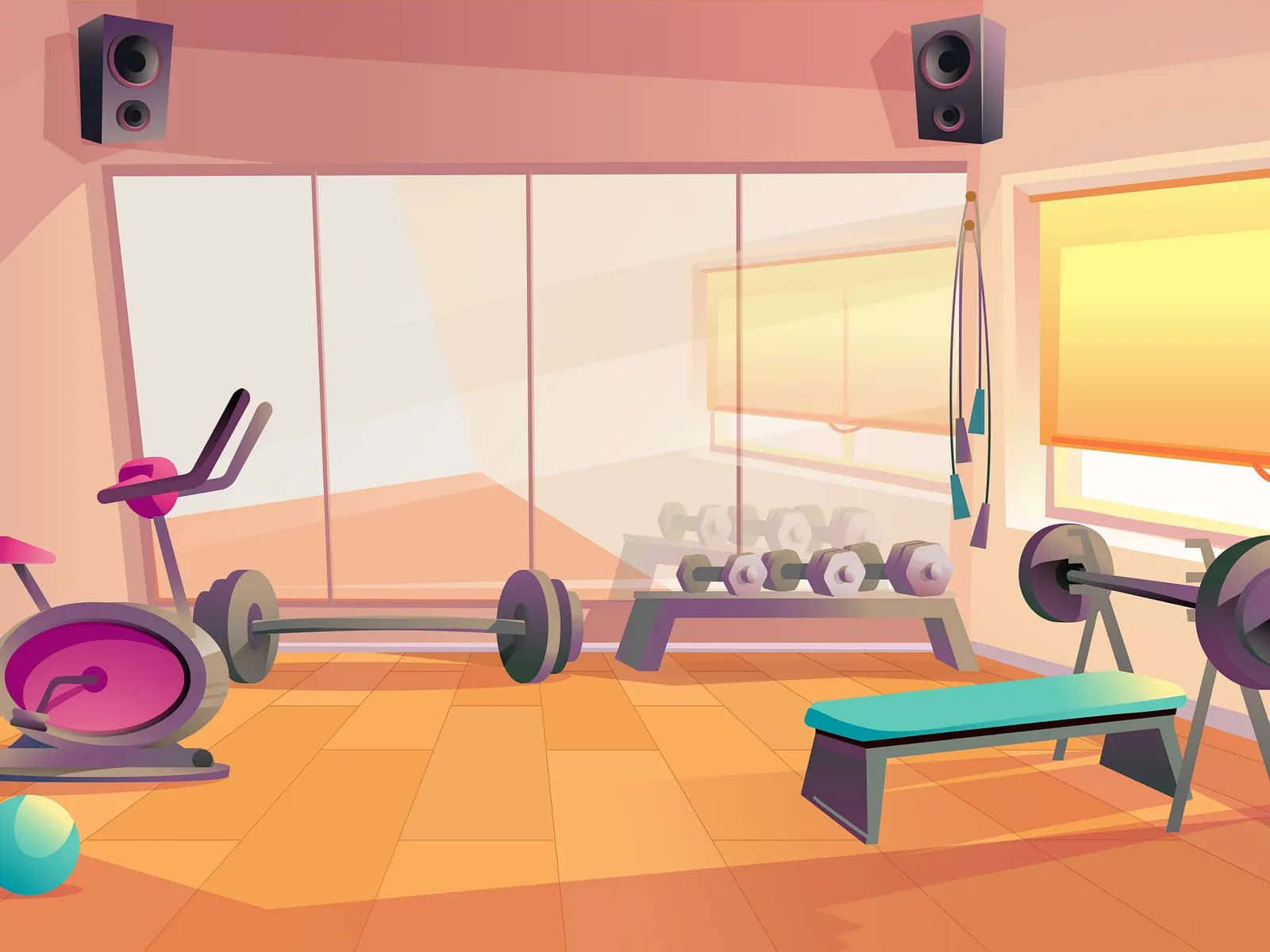 Anime Gym, pink walls, orange floor, HD Desktop Wallpaper