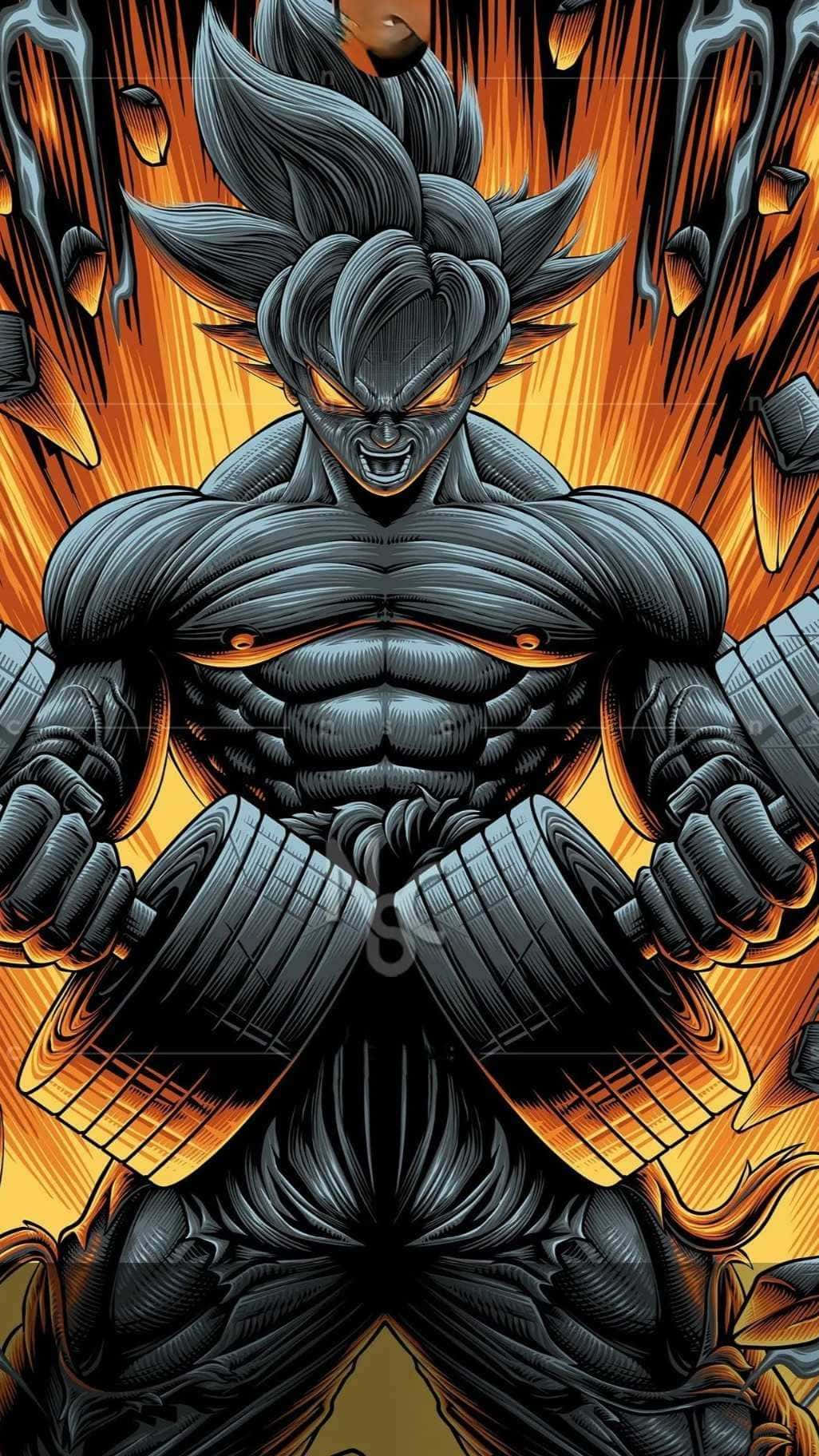 Anime Powerlifting Intensity, black-haired warrior, glowing orange eyes, HD Phone Wallpaper