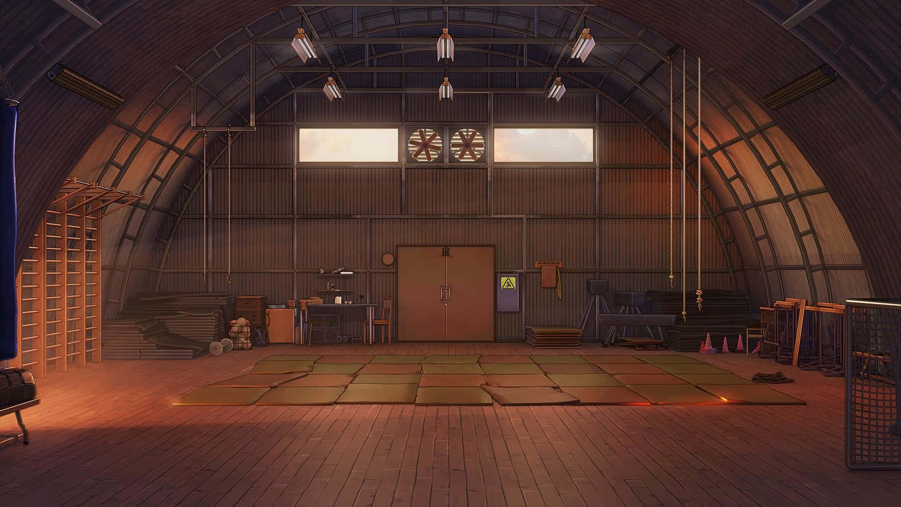 Anime Gym, wooden dojo, tatami mats, HD Desktop Wallpaper