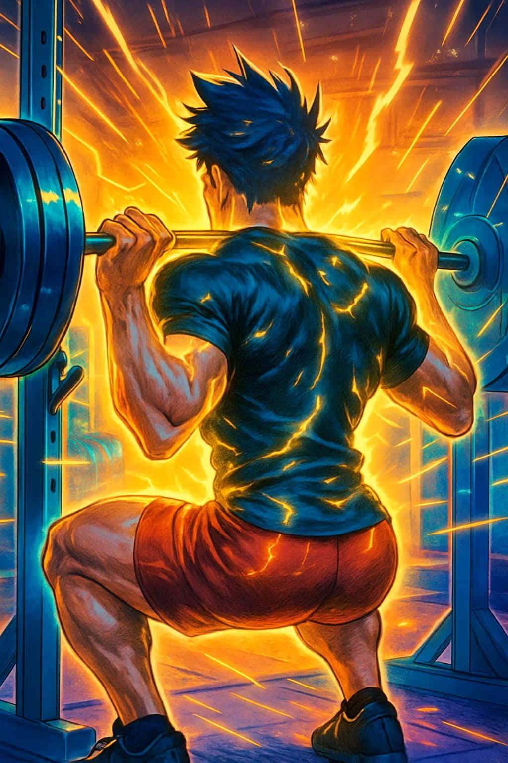 Anime Gym, powerlifting scene, barbell, HD Phone Wallpaper