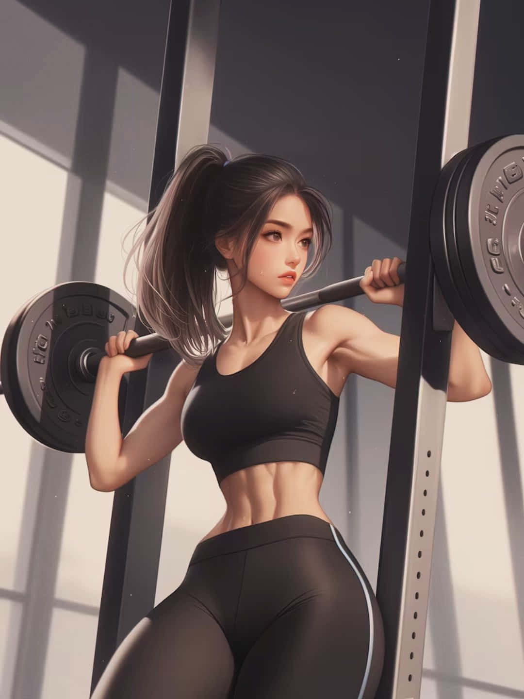 anime girl, weightlifting workout, gym, HD Phone Wallpaper