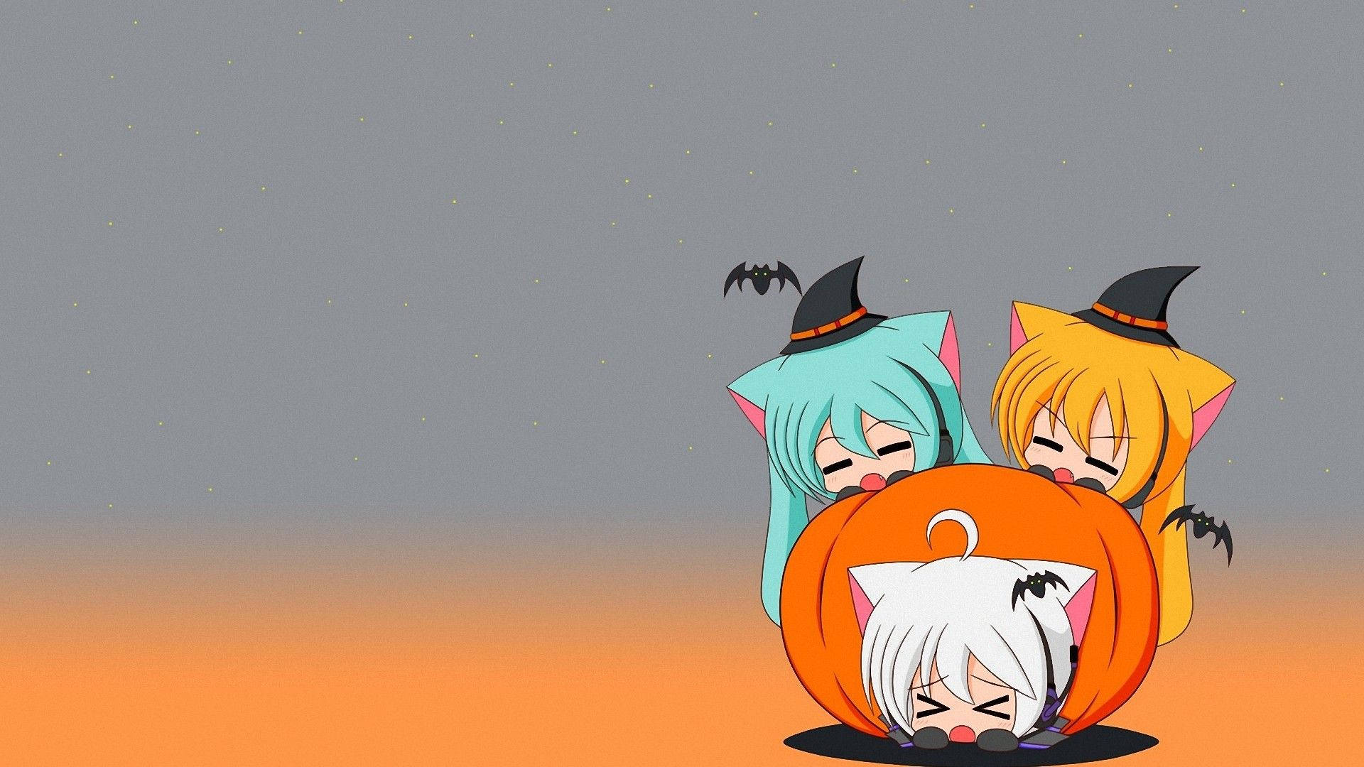 Anime Halloween, cat girls, witch hats, Full HD Desktop Wallpaper
