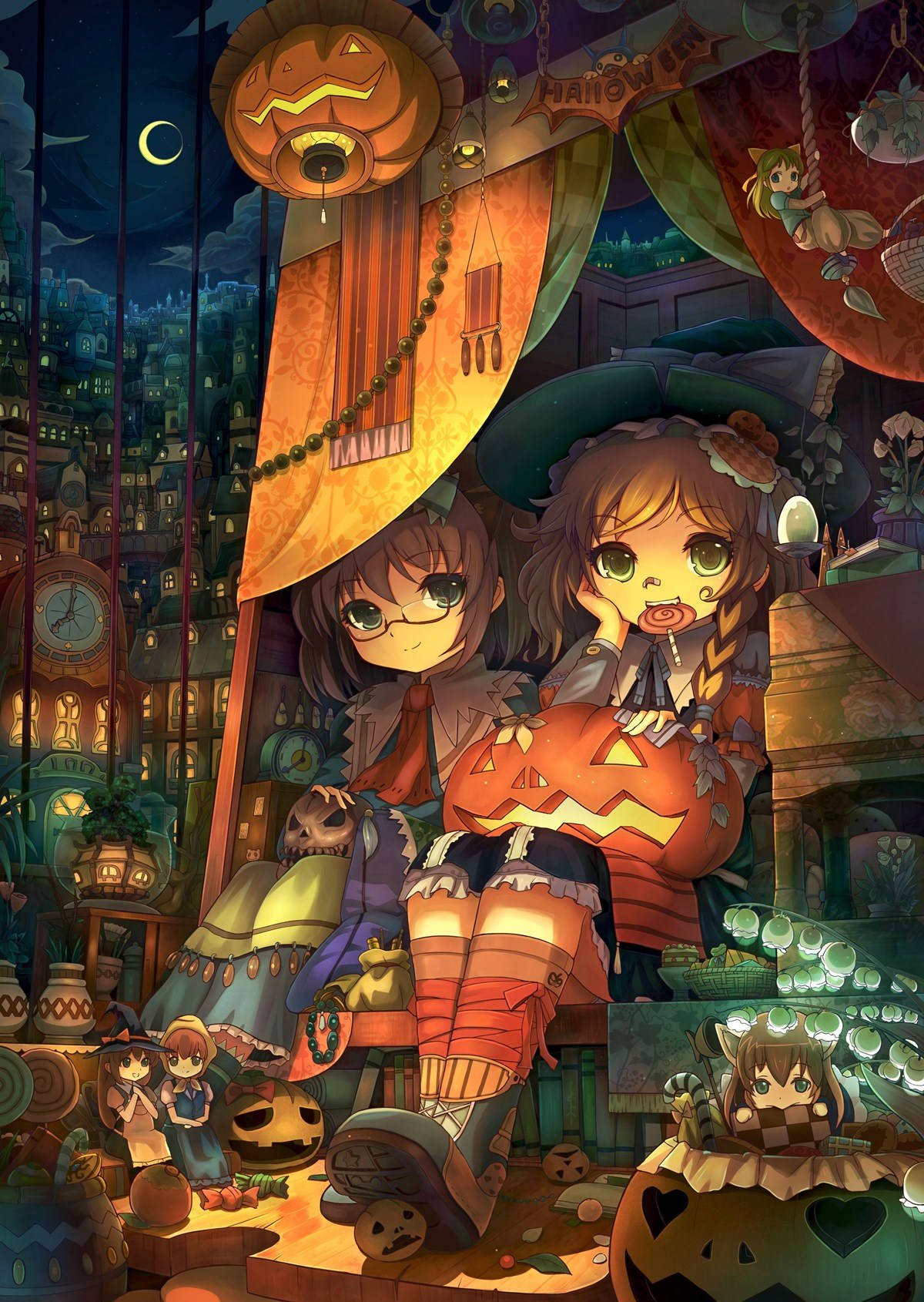Anime Halloween, Halloween costumes, jack-o-lanterns, HD Phone Wallpaper