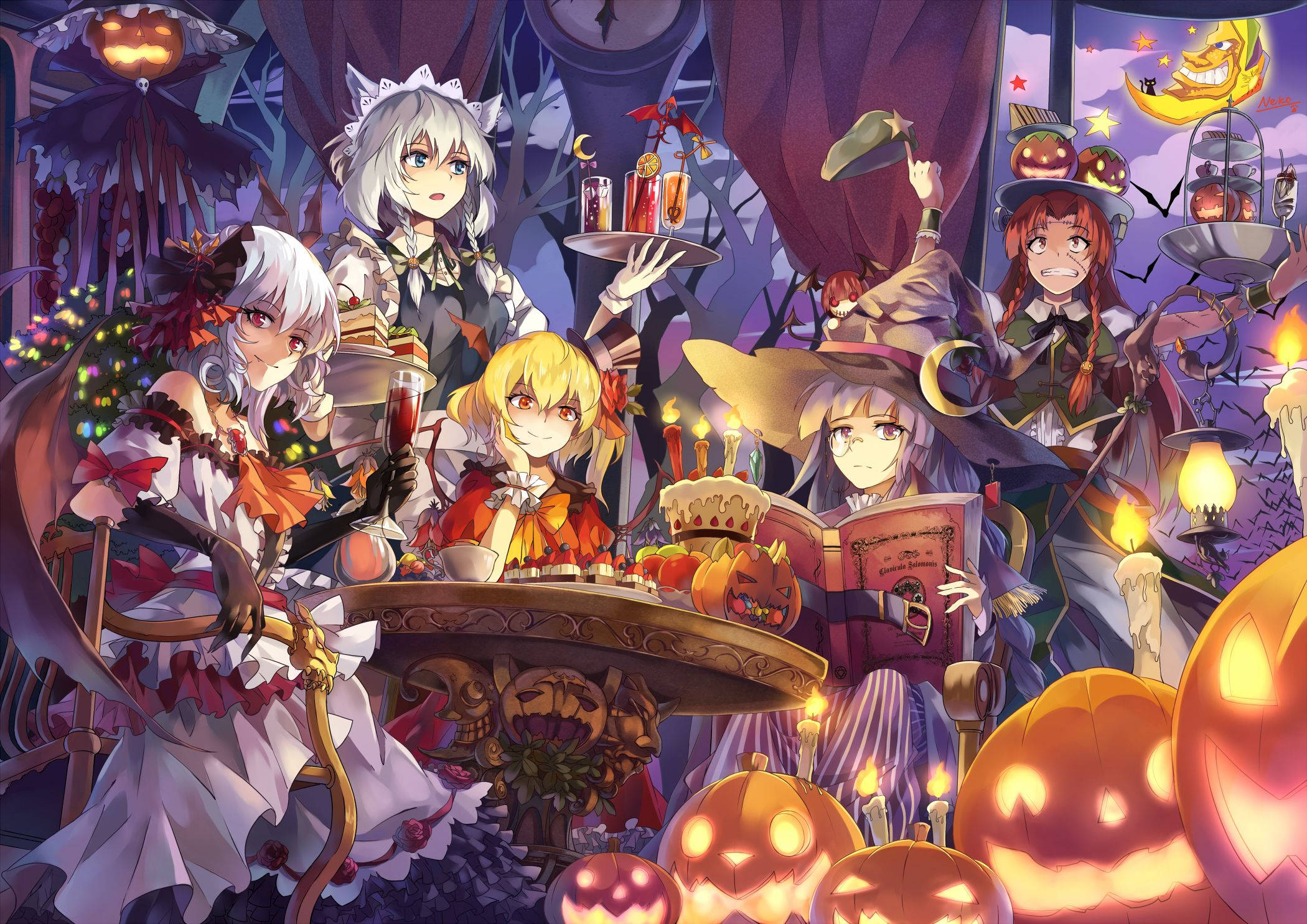 Anime Halloween, Halloween costumes, pumpkins, Full HD Desktop Wallpaper