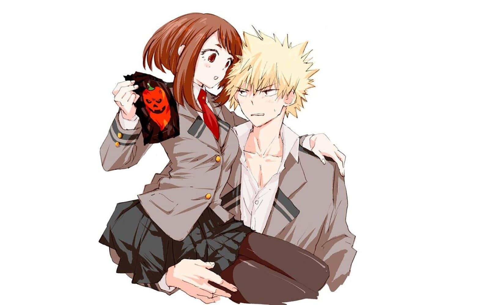 Anime Characters Halloween Celebration, school uniform, jack-o-lantern themed bag, HD Desktop Wallpaper