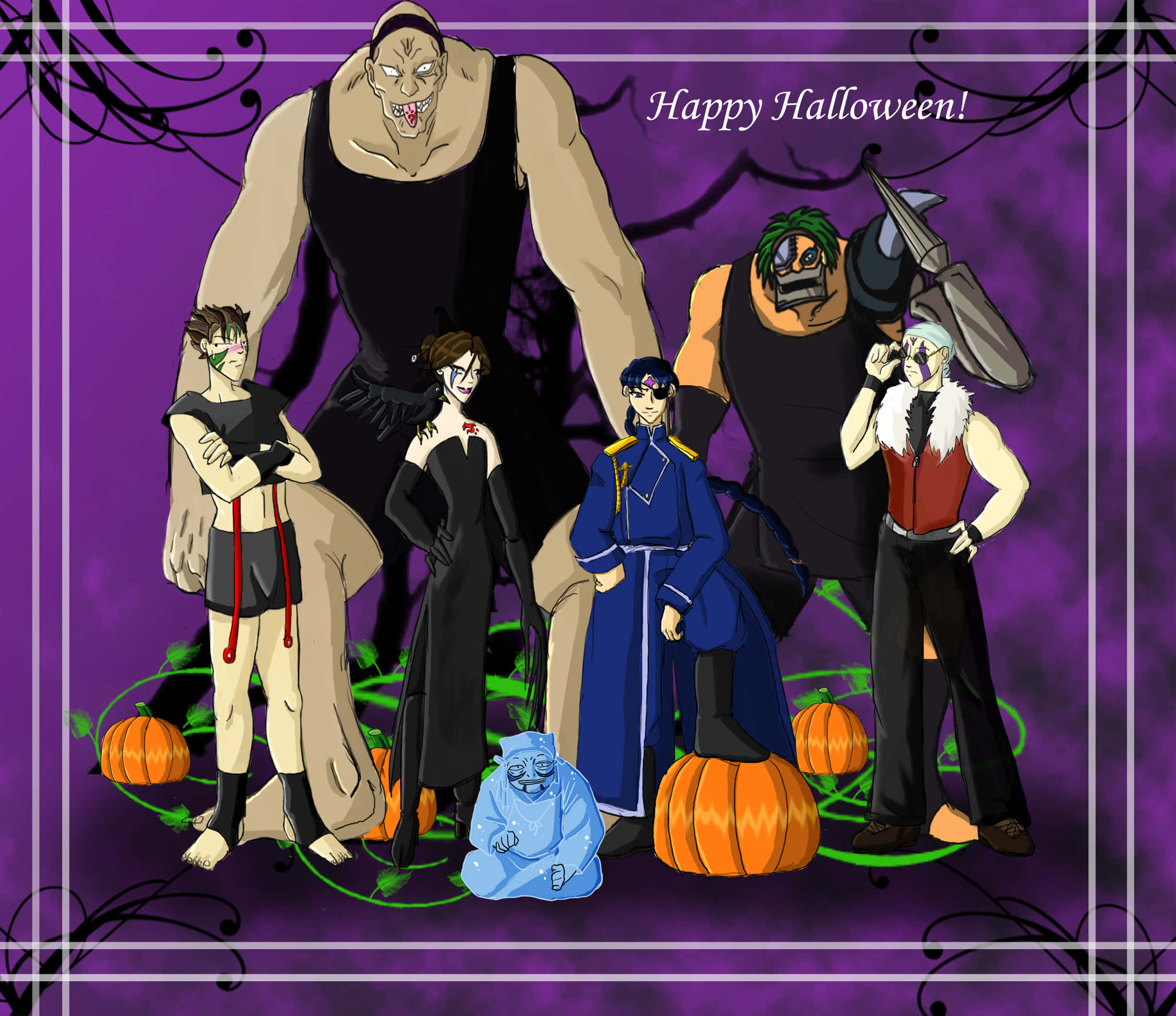 Halloween, group costume, anime characters, Full HD Desktop Wallpaper