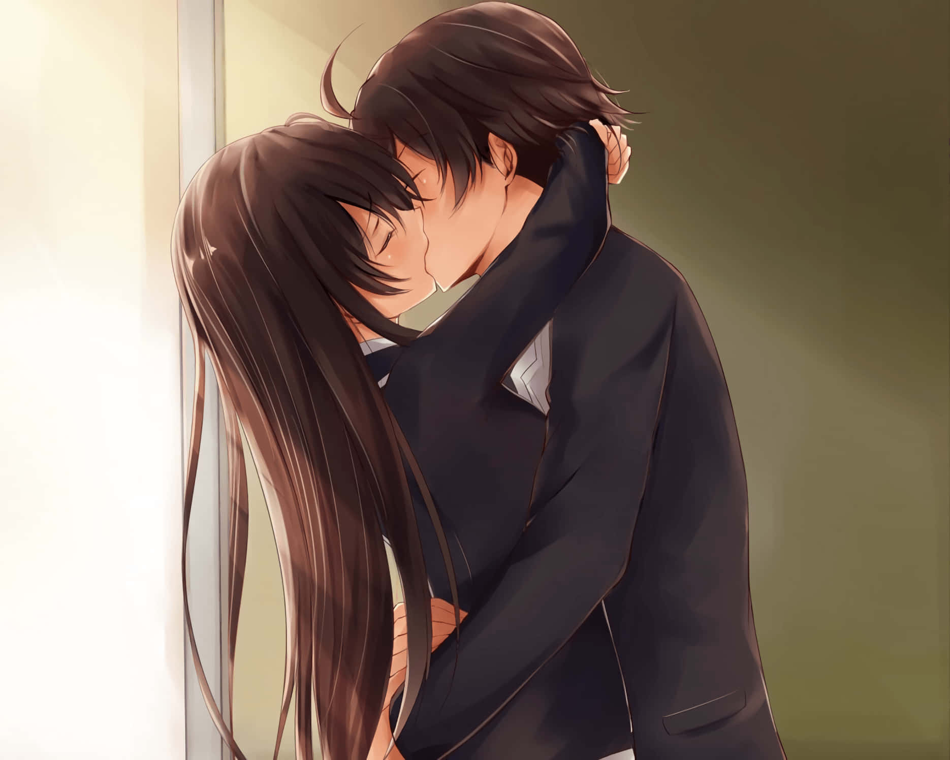 Love Kiss Couple Date, tender anime couple, intimate kiss, HD Desktop Wallpaper